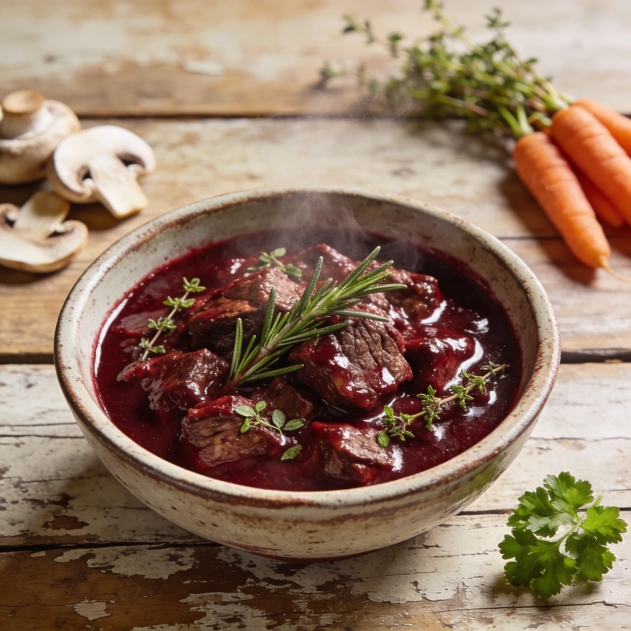 Wildgulasch in Rotweinsauce