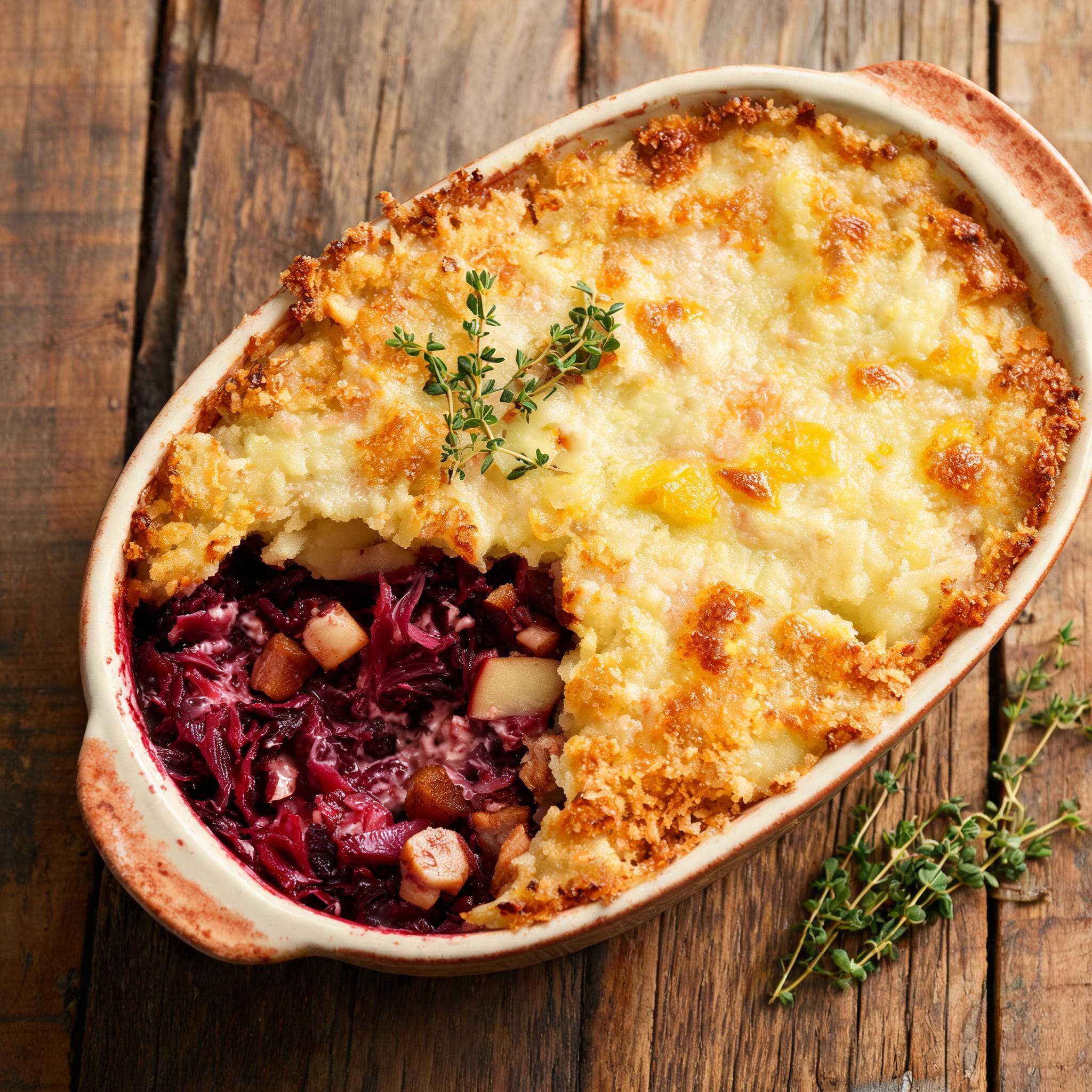 Rotkohlauflauf mit Kartoffelhaube