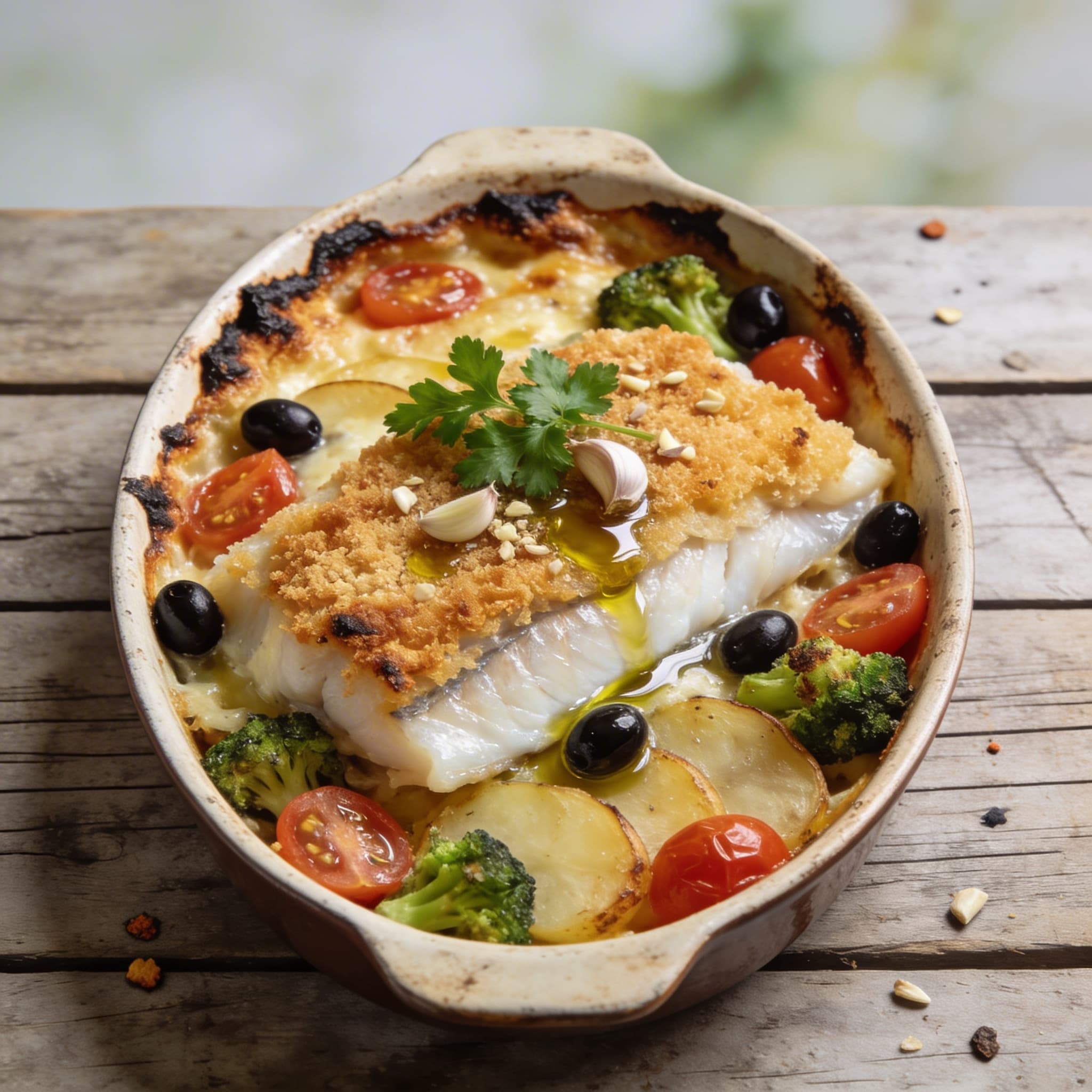 Stockfisch-Gratin mit Gemüse
