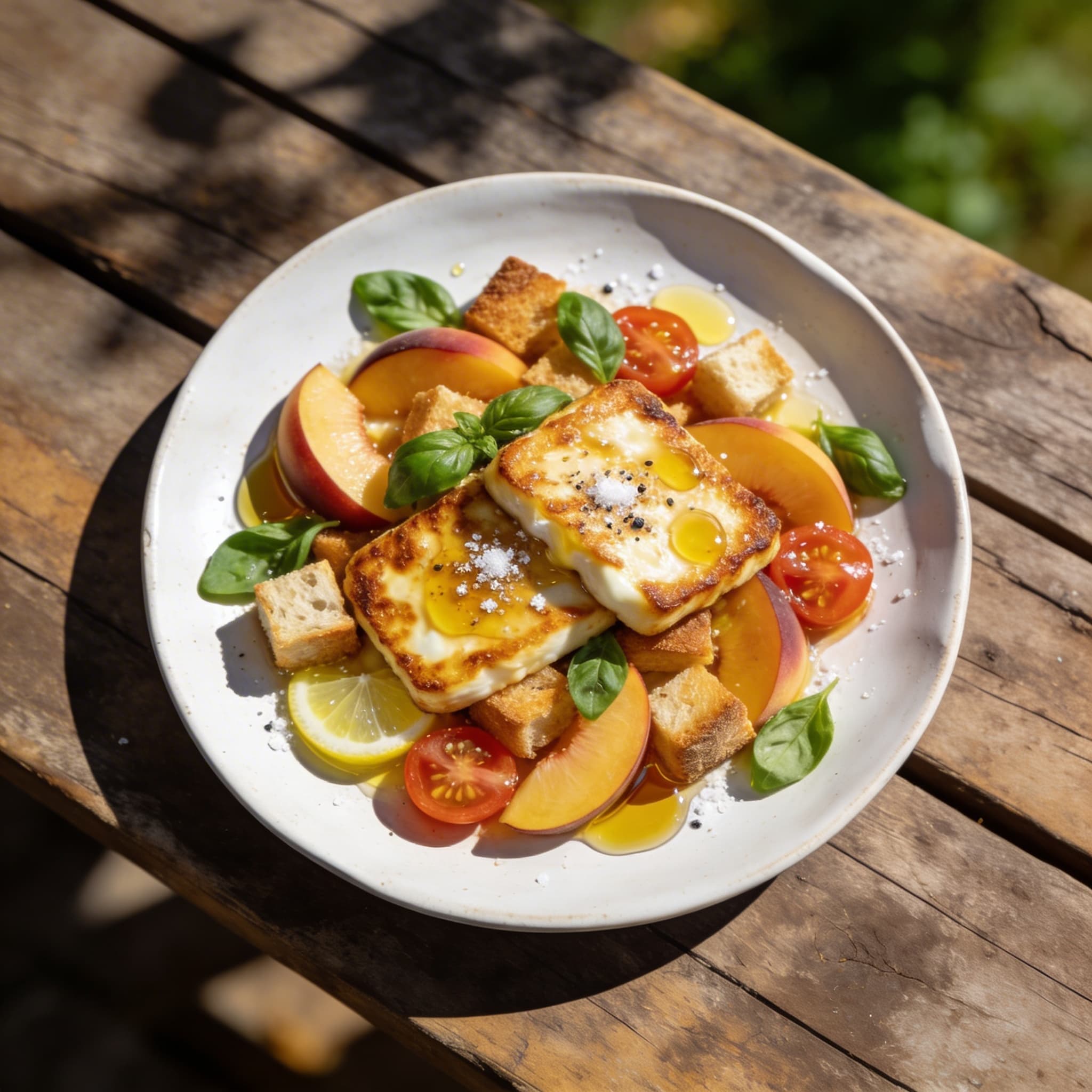 Gerösteter Brotsalat mit Halloumi