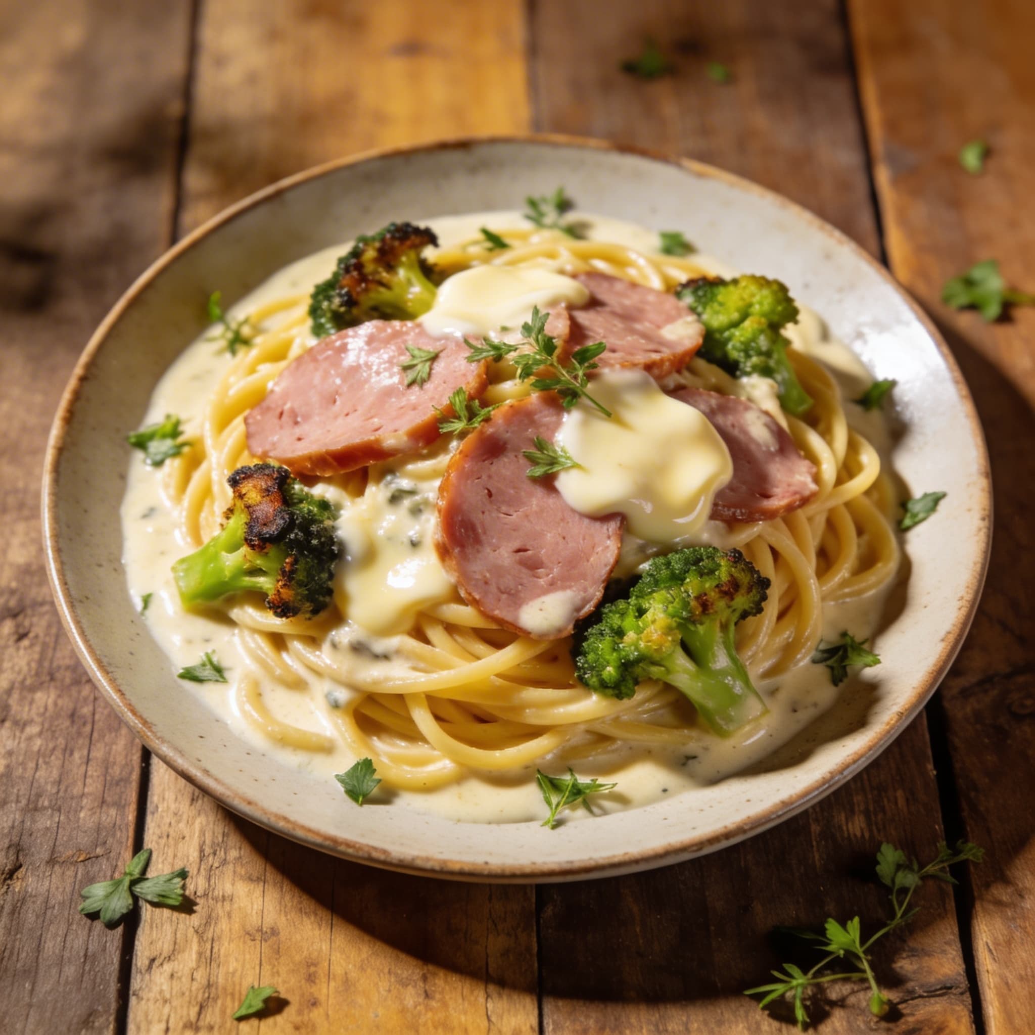 Pasta mit Mortadella und Scamorza
