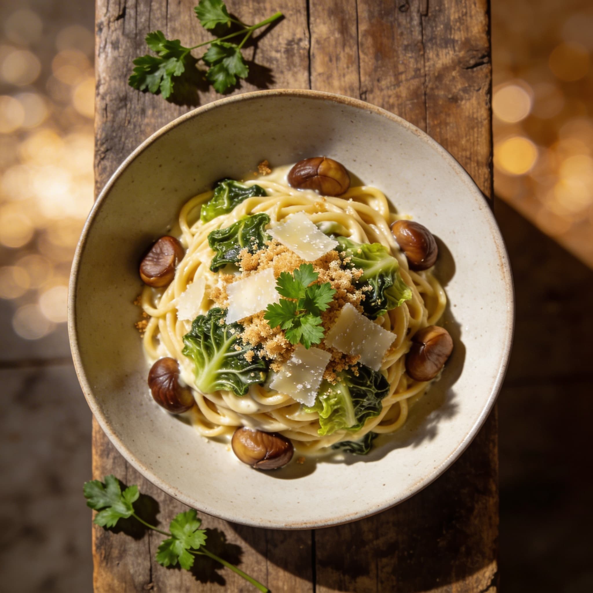 Wirsing-Carbonara mit Pecorino-Crunch