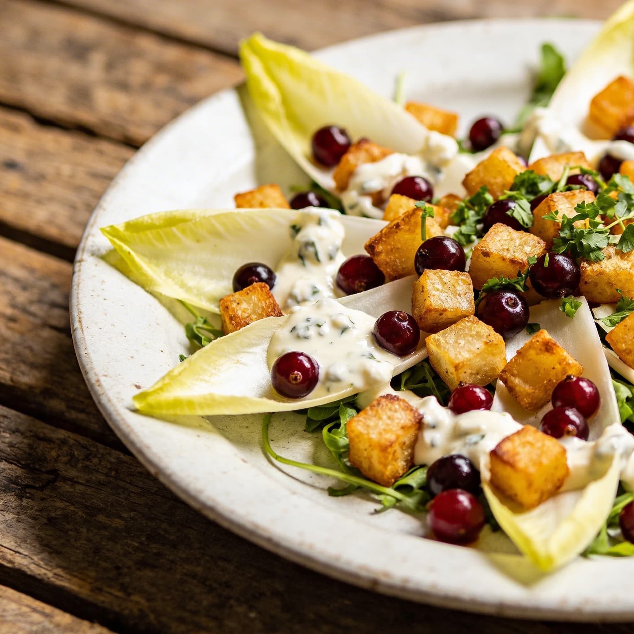 Endiviensalat mit Kartoffel-Croutons