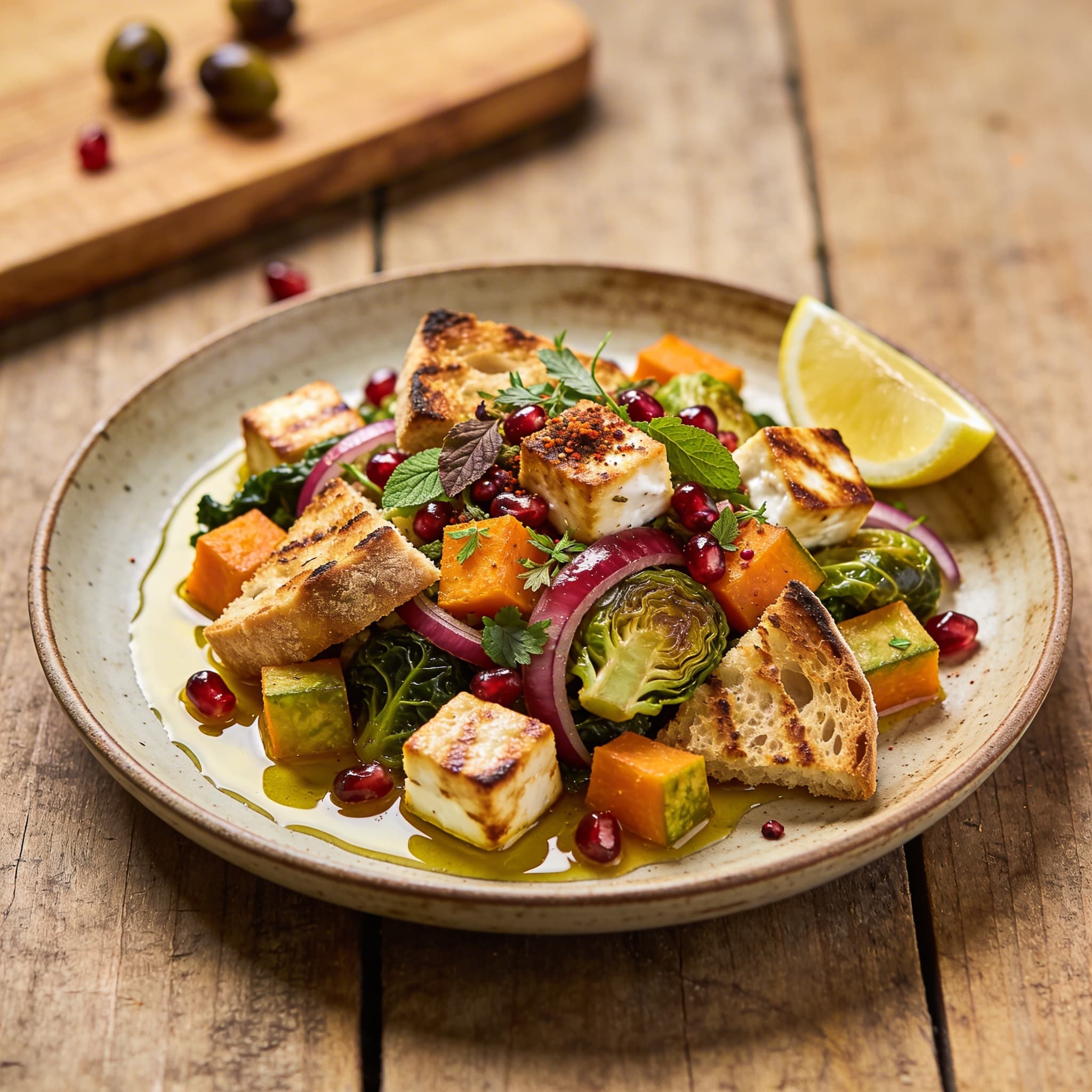 Ofen-Brotsalat mit Halloumi