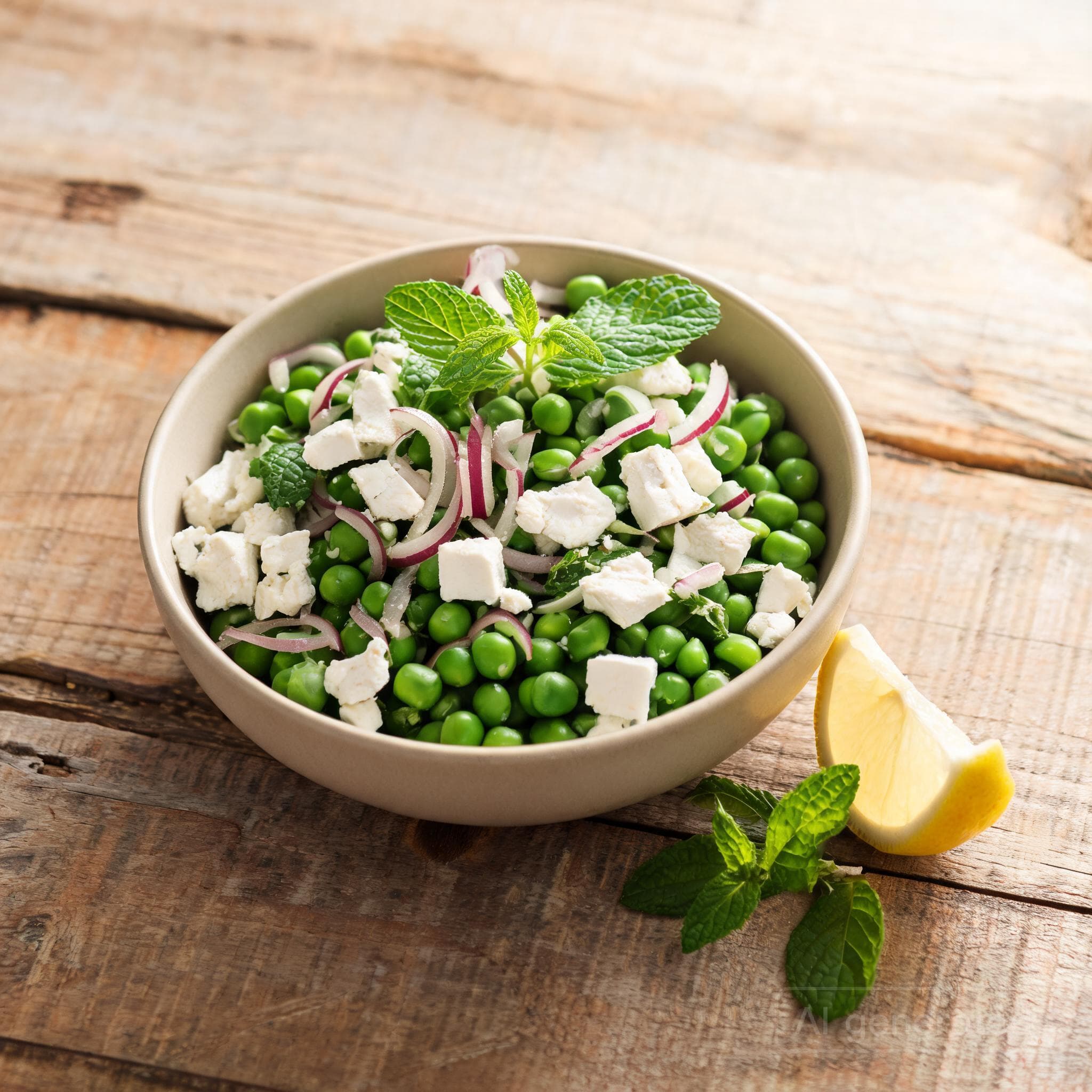 Frischer Erbsensalat mit Feta