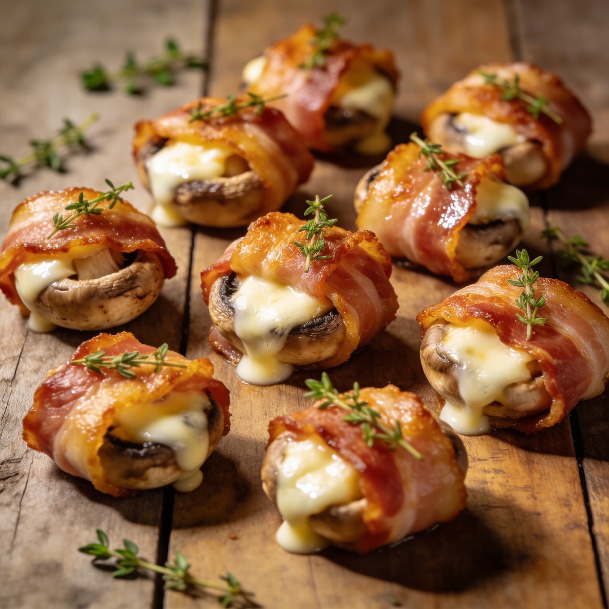 Gefüllte Champignons im Speckmantel