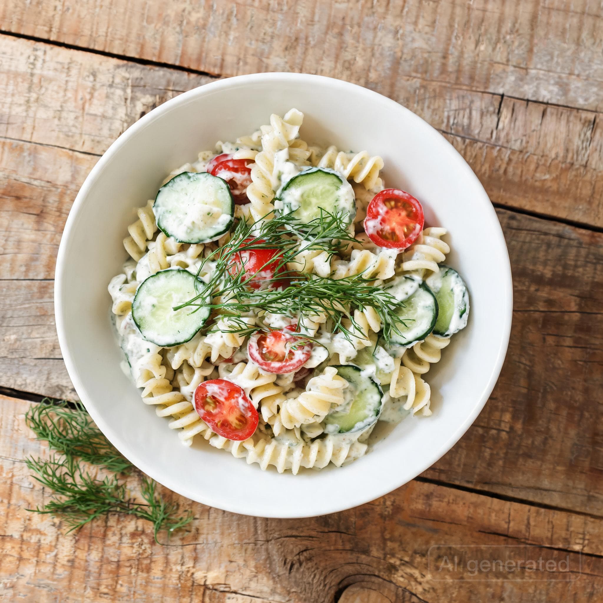 Cremiger Tzatziki Nudelsalat mit Tomaten