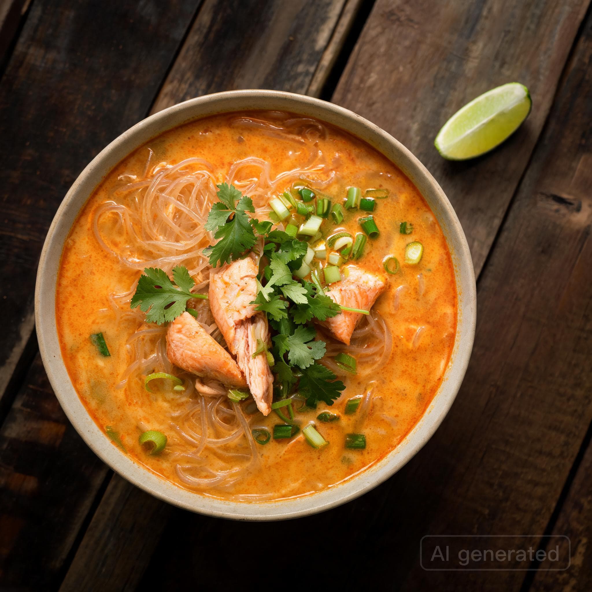Schnelle Thai-Lachssuppe mit Glasnudeln