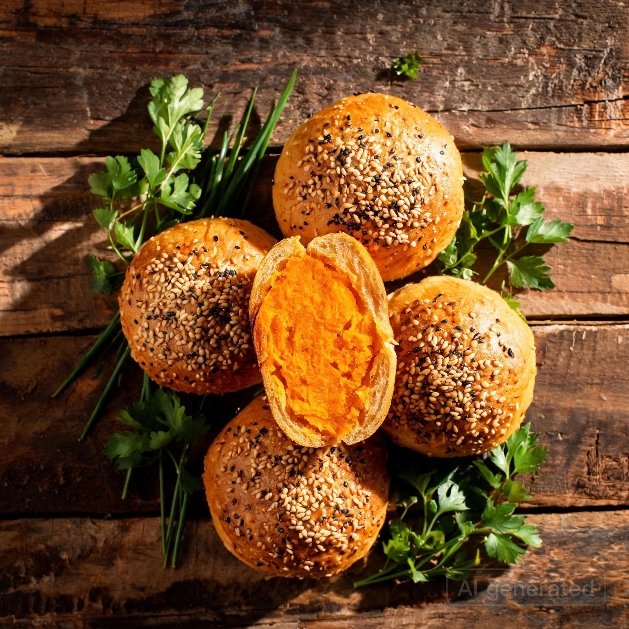 Saftige Süßkartoffelbrötchen mit Sesam