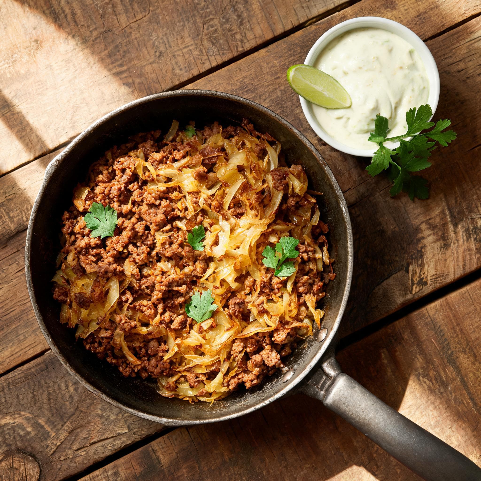 Spitzkohlpfanne mit Hackfleisch