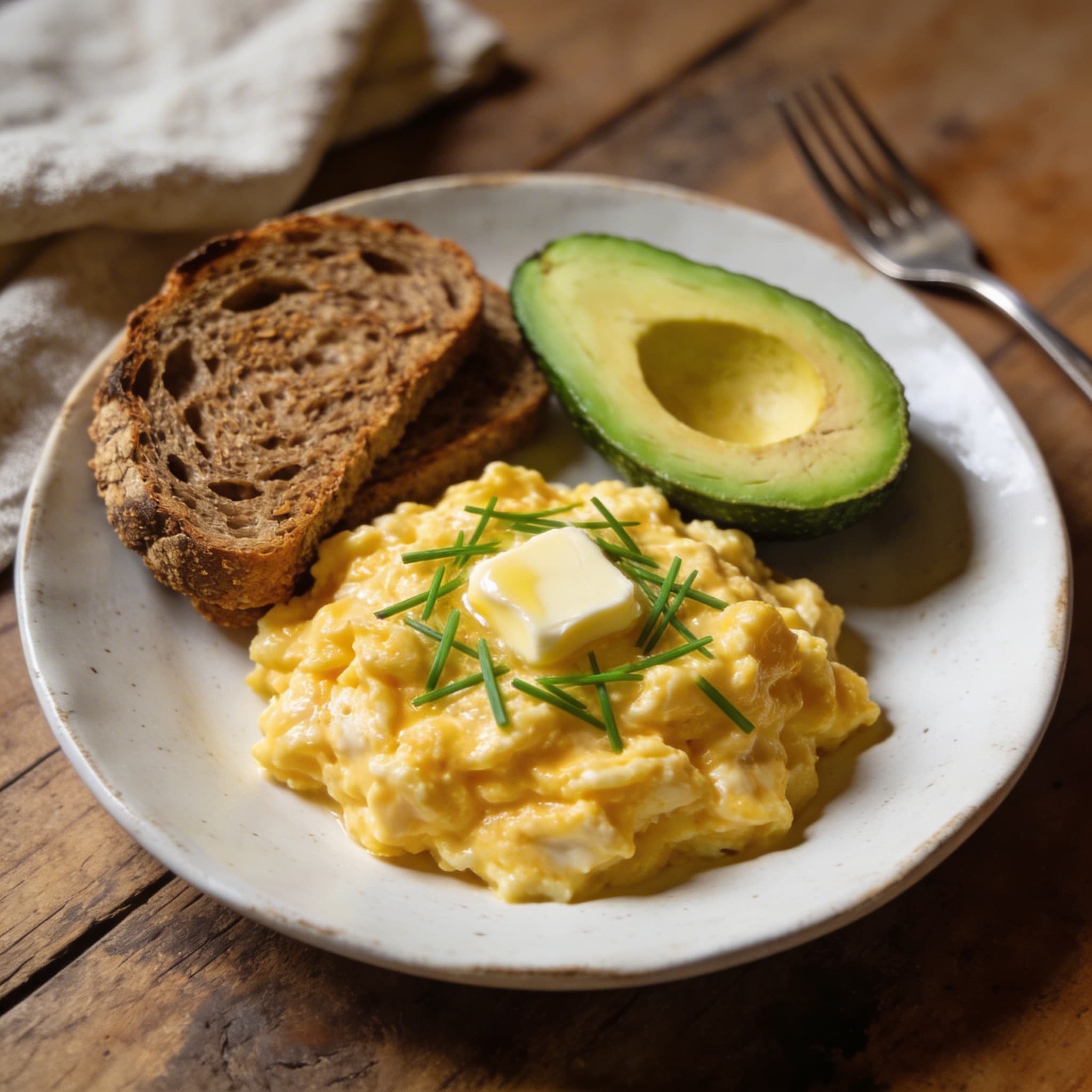 Cremiges Rührei mit Avocado