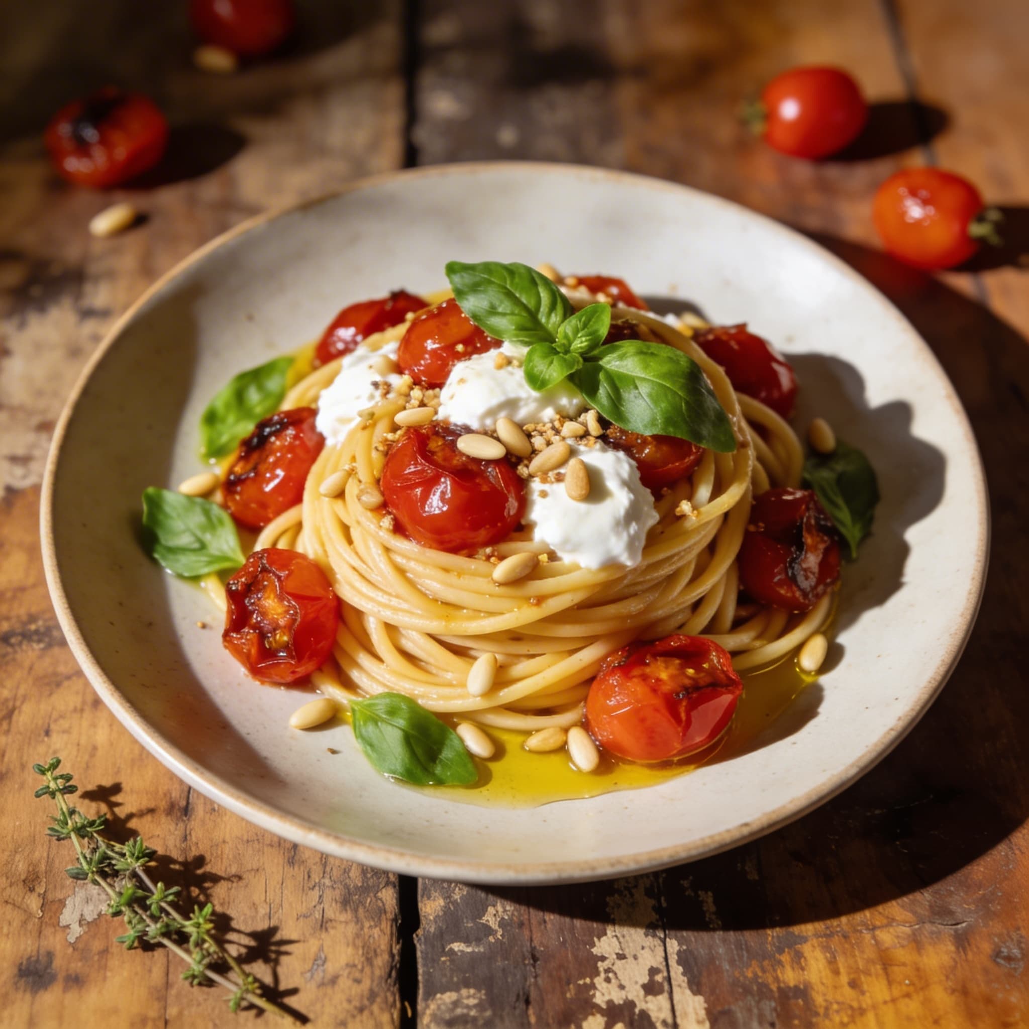 Spaghetti mit gerösteten Tomaten