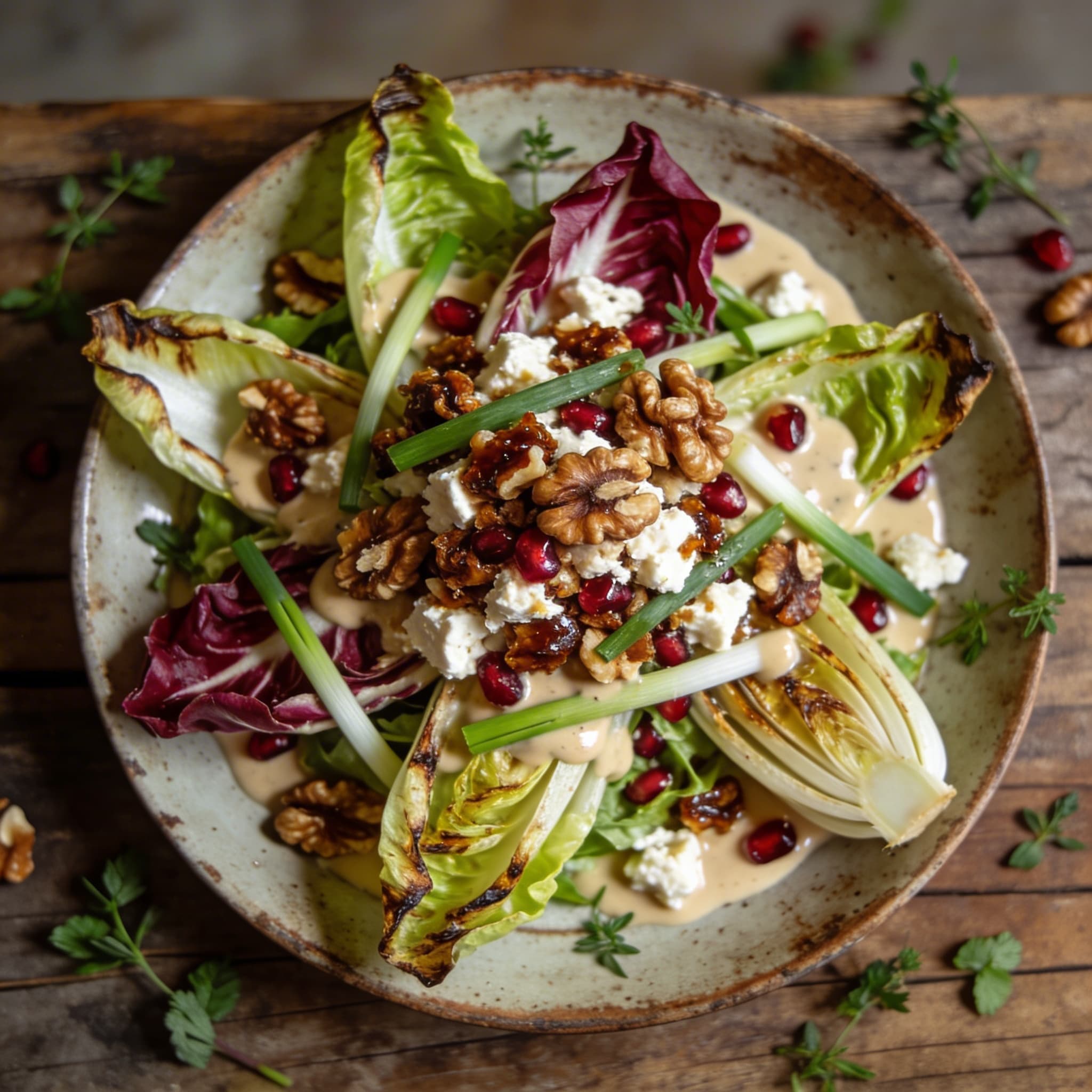 Lauwarmer Endiviensalat mit Nuss-Feta