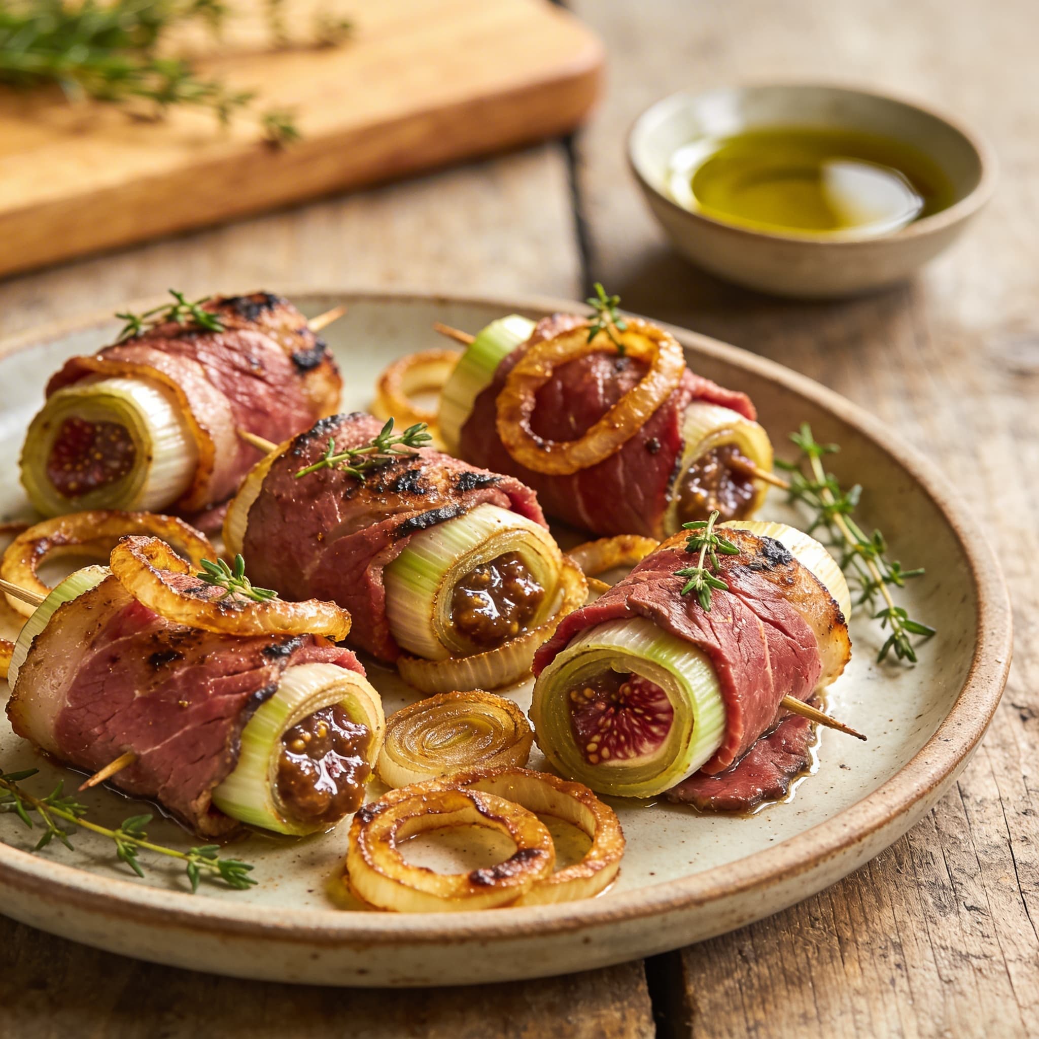 Herzhafte Roastbeef-Röllchen mit Feigensenf