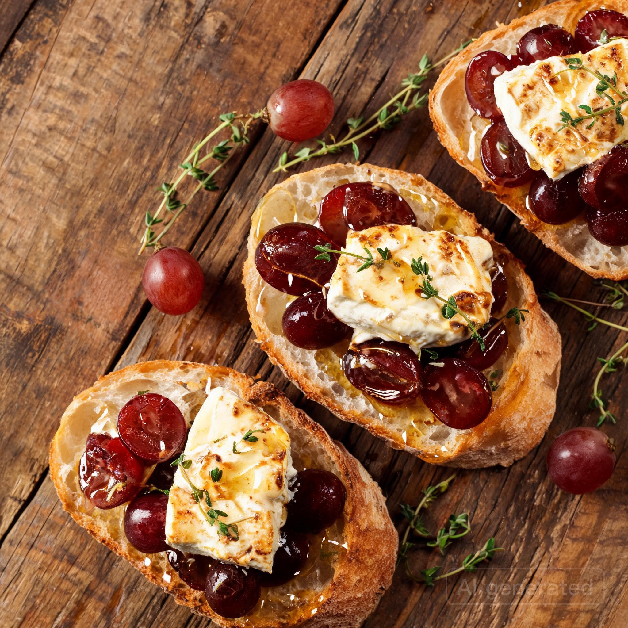 Überbackenes Feta-Trauben-Bruschetta