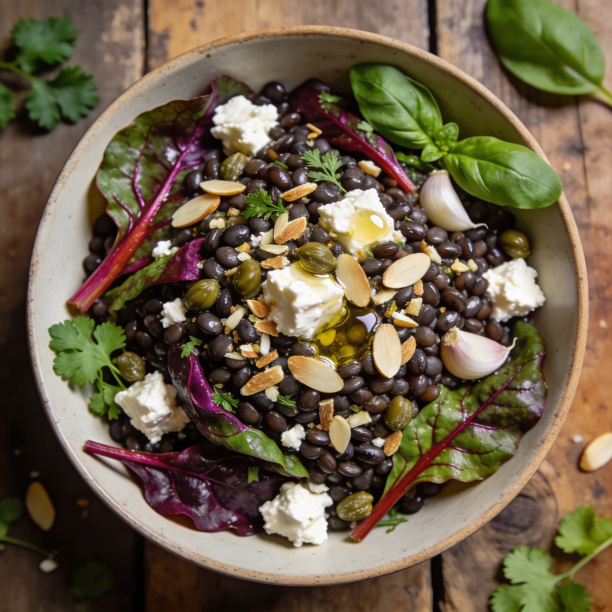 Würziger Belugalinsensalat mit Feta