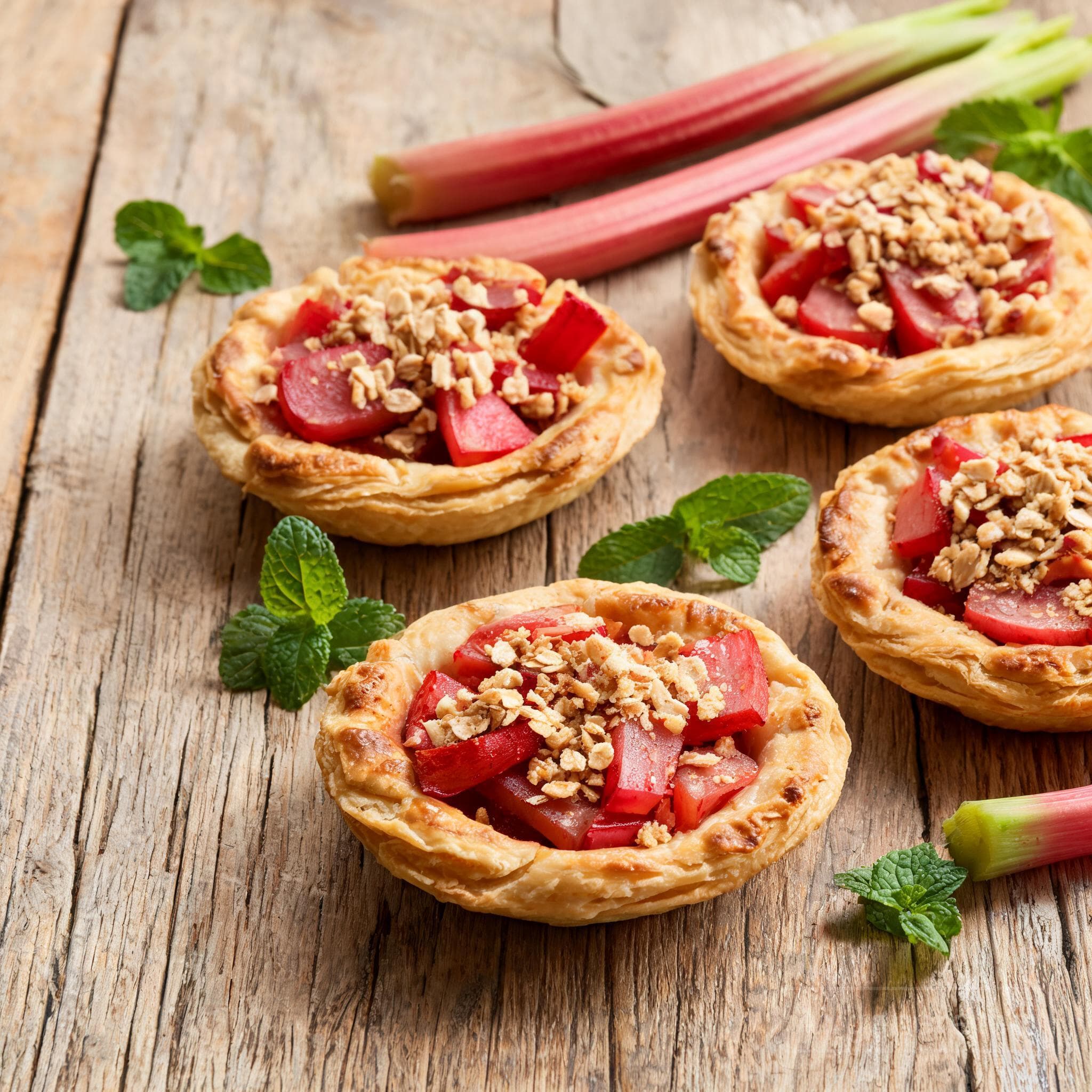 Knusprige Rhabarber-Blätterteig-Tartes
