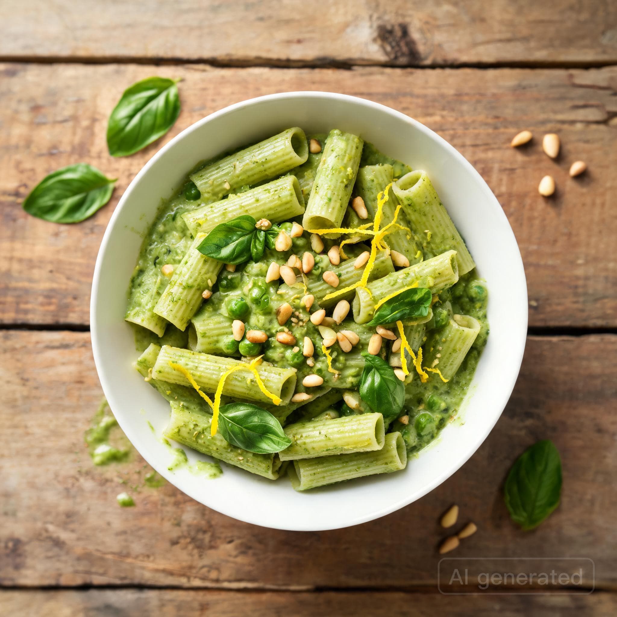 Vegane Rigatoni in Erbsencreme