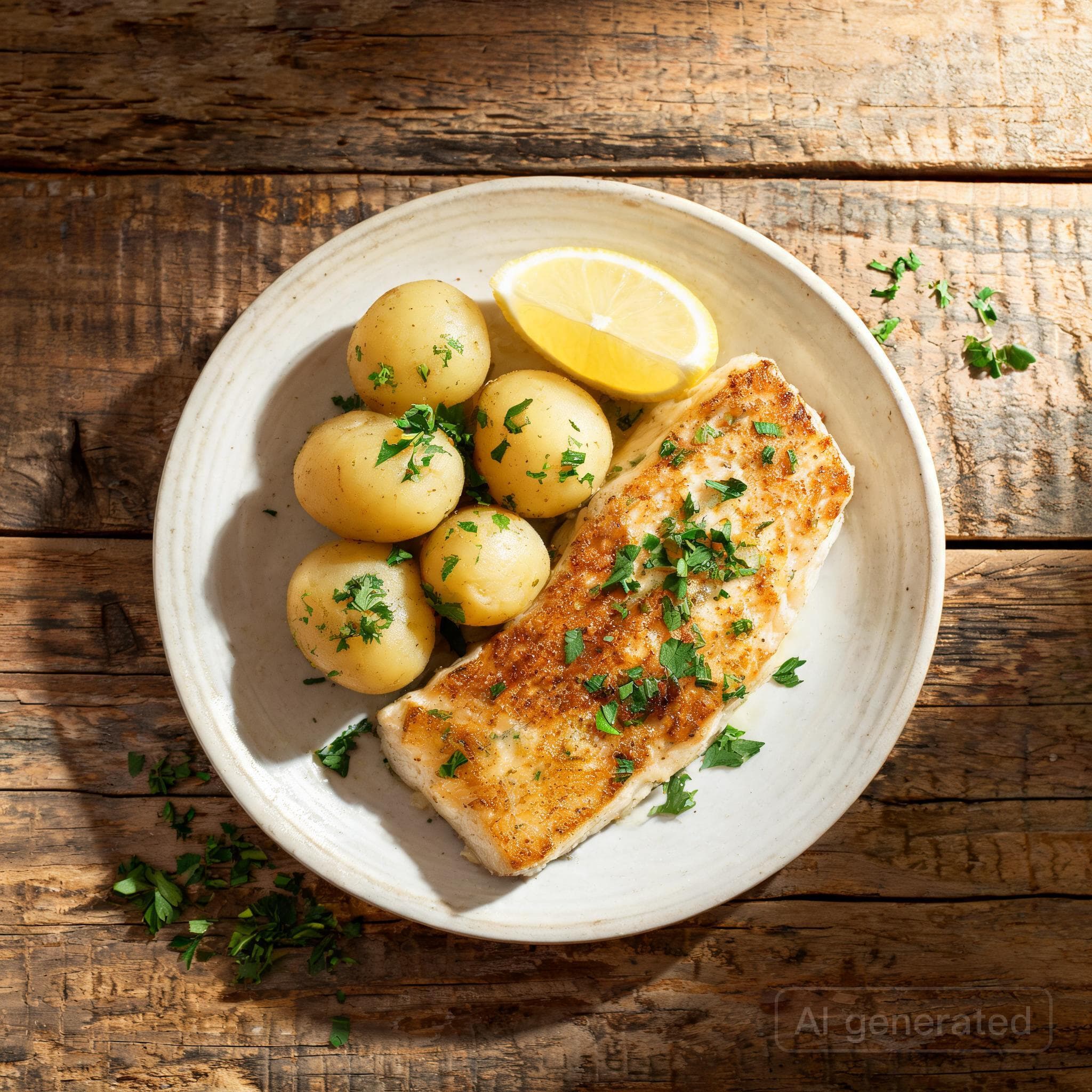 Seelachsfilet aus der Pfanne mit Kartoffeln