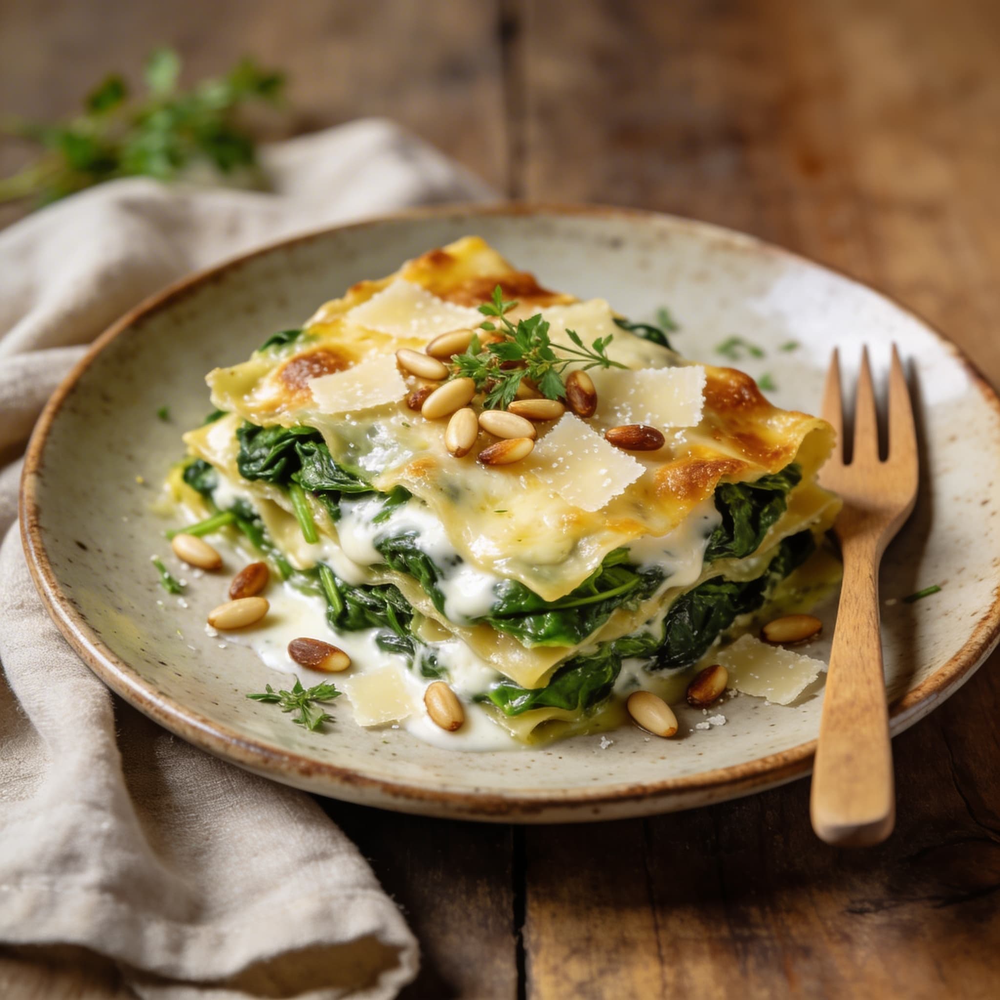 Cremige Spinatlasagne mit Pecorino
