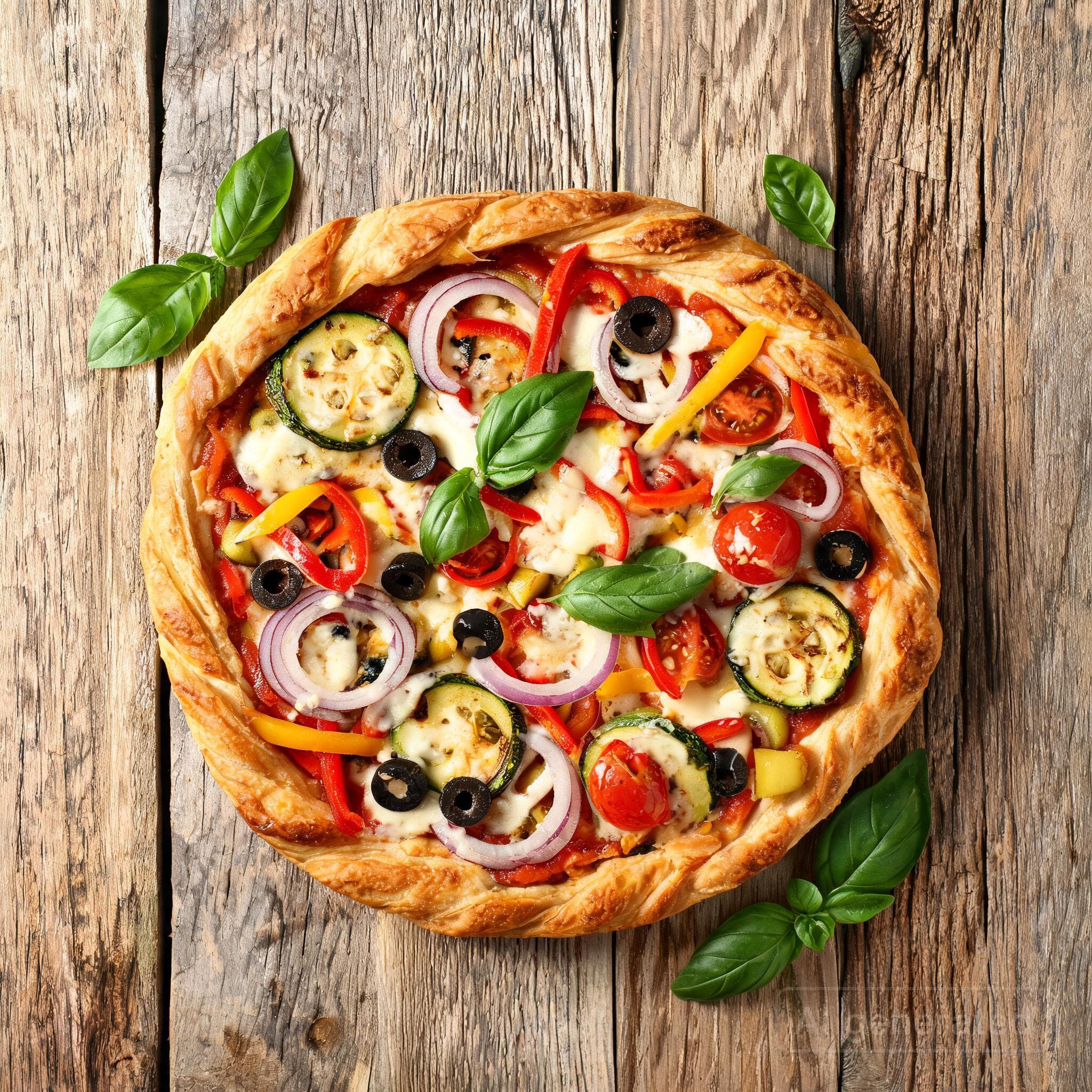 Mediterrane Blätterteigpizza mit Röstgemüse