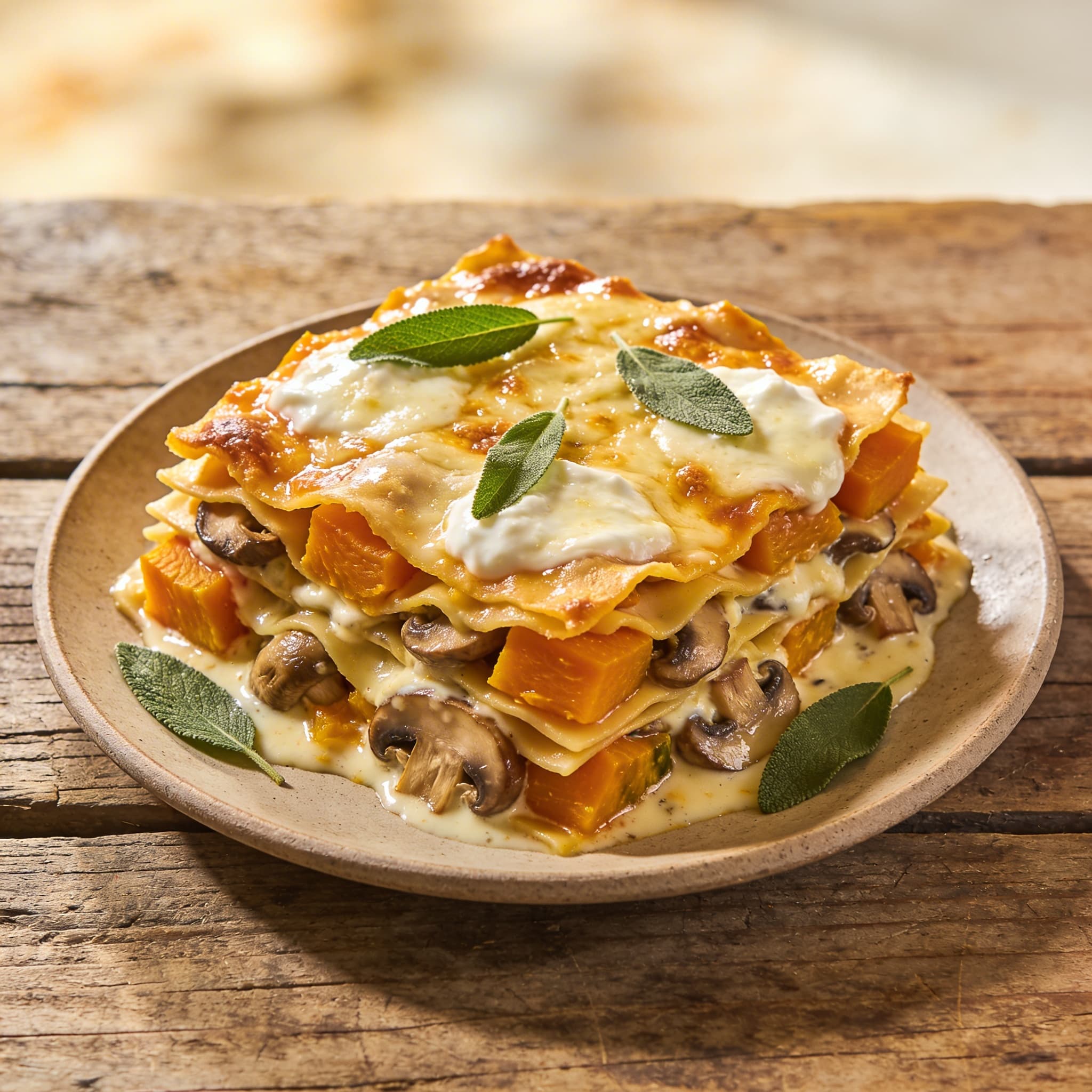 Herbstliche Kürbis-Pilz-Lasagne
