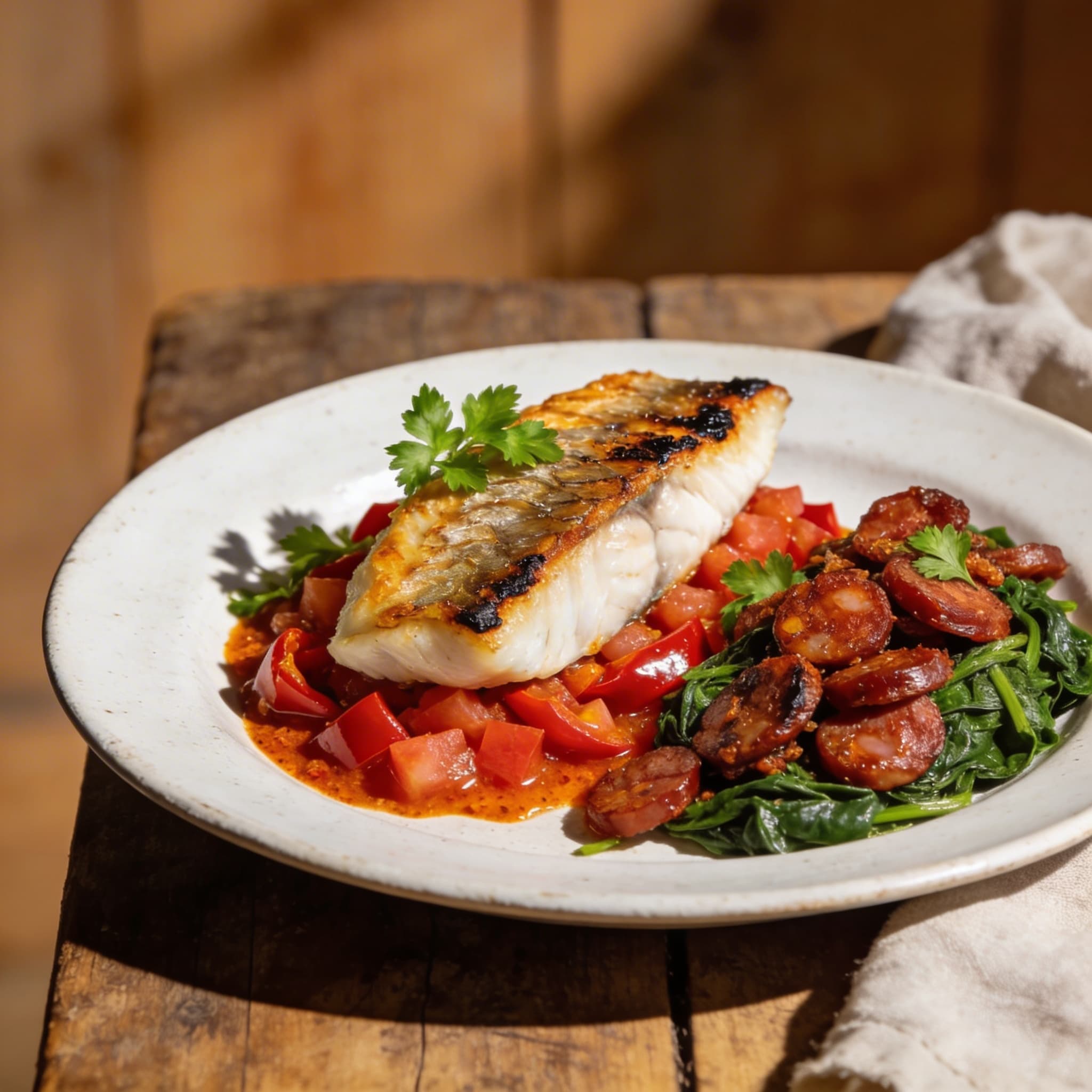 Skrei mit Chorizo-Spinat