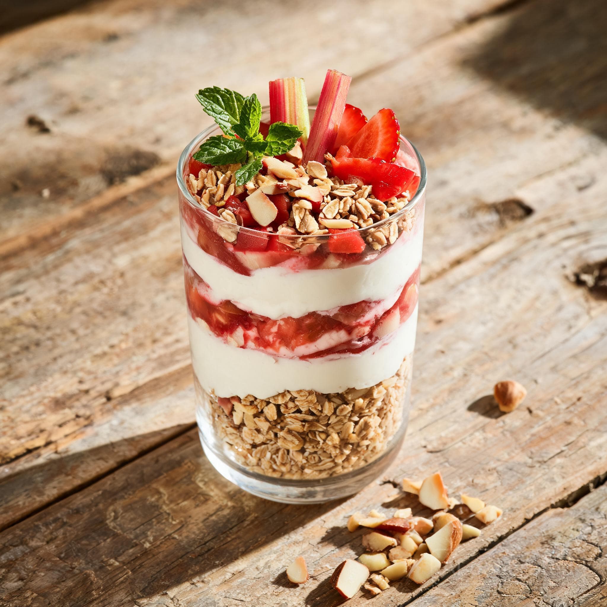 Rhabarber-Erdbeer-Parfait mit Mandeln