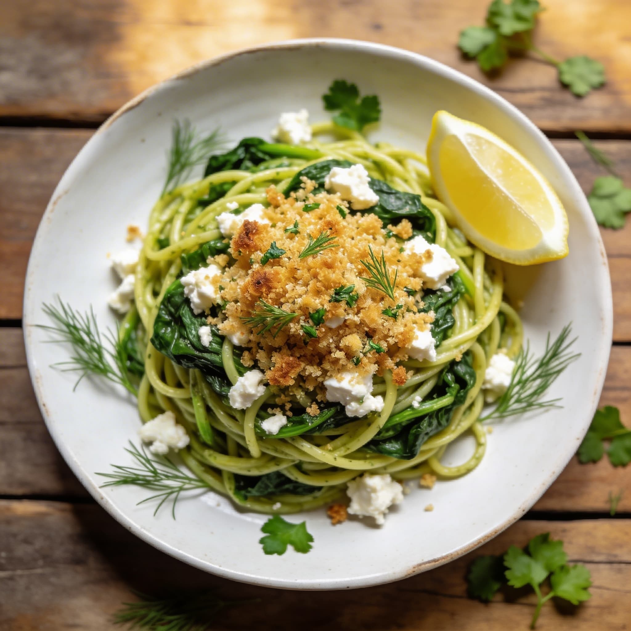 Mediterrane Spanakopita Spaghetti