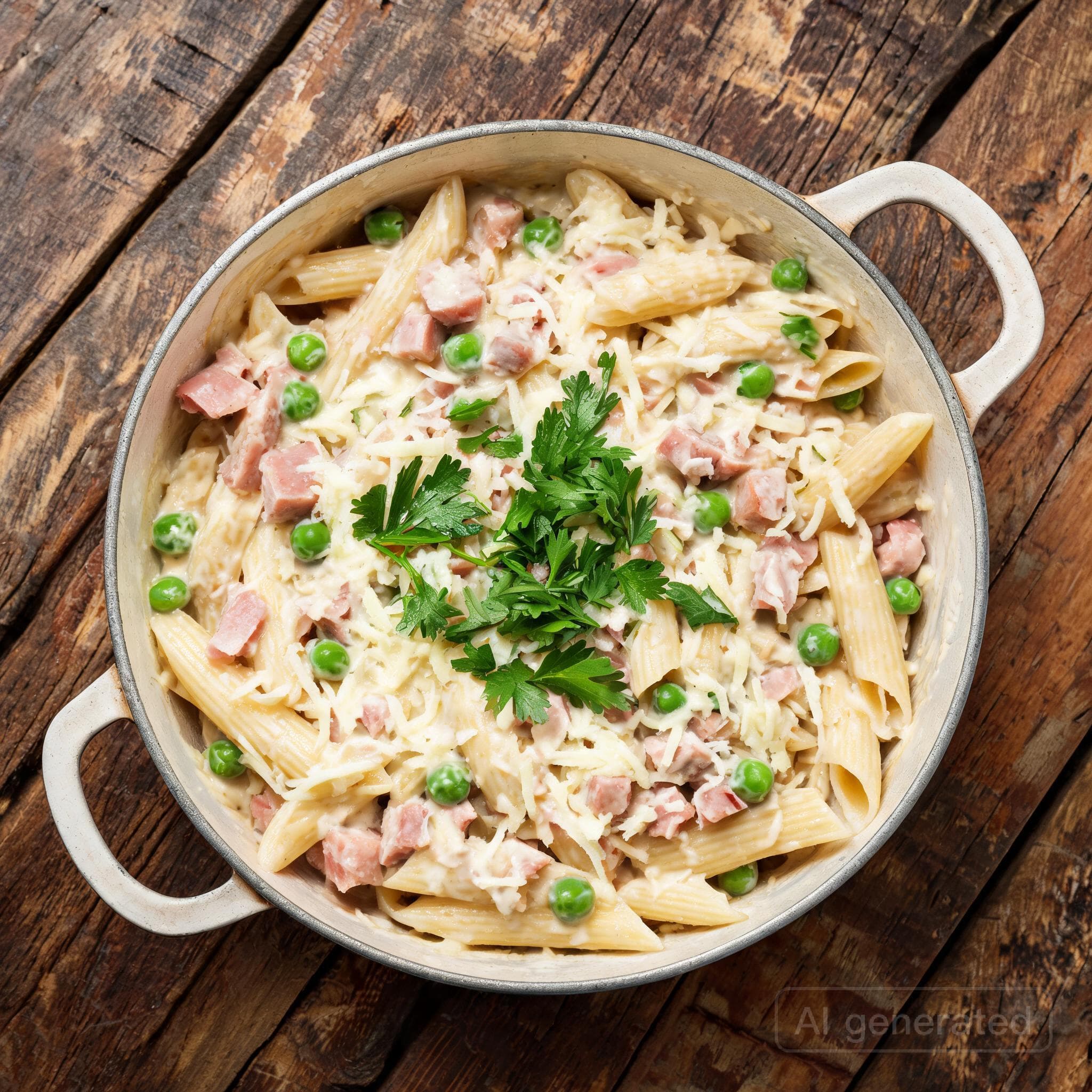 One-Pot-Pasta mit Schinken und Erbsen