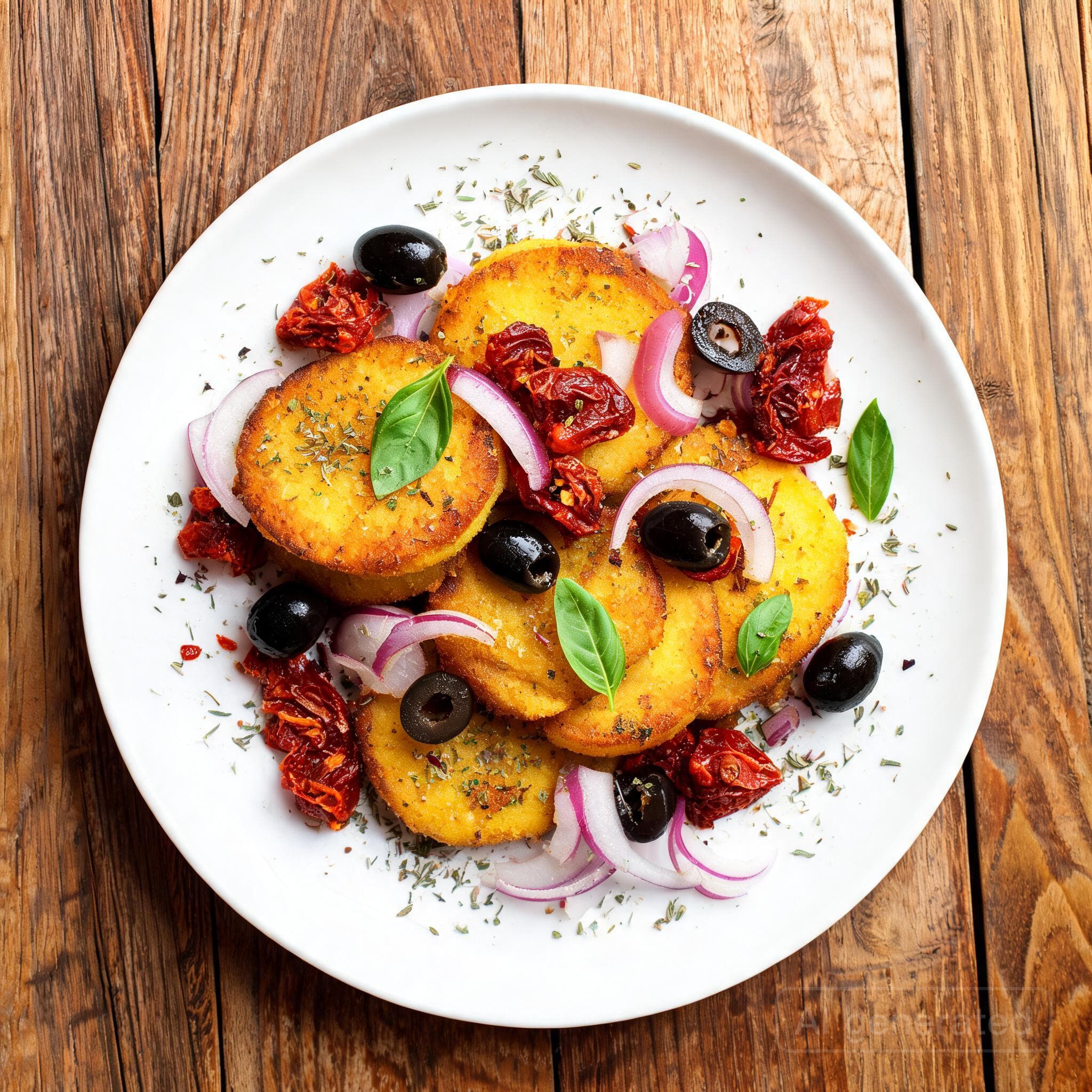 Mediterrane Polenta-Scheiben mit Oliven