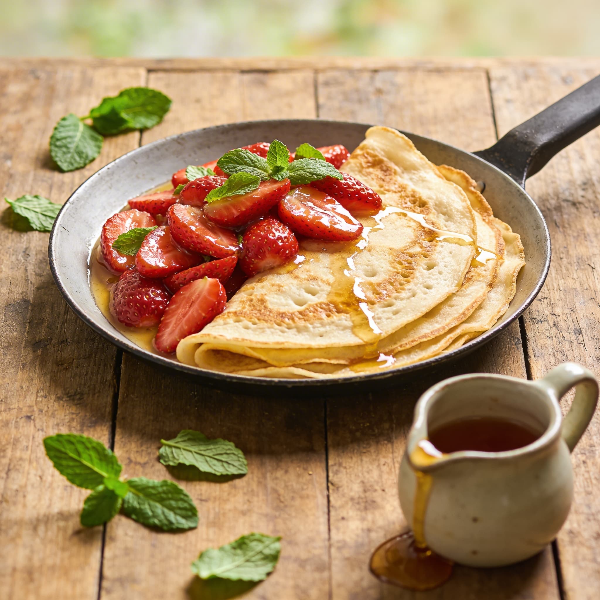 Pfannkuchen mit frischen Erdbeeren