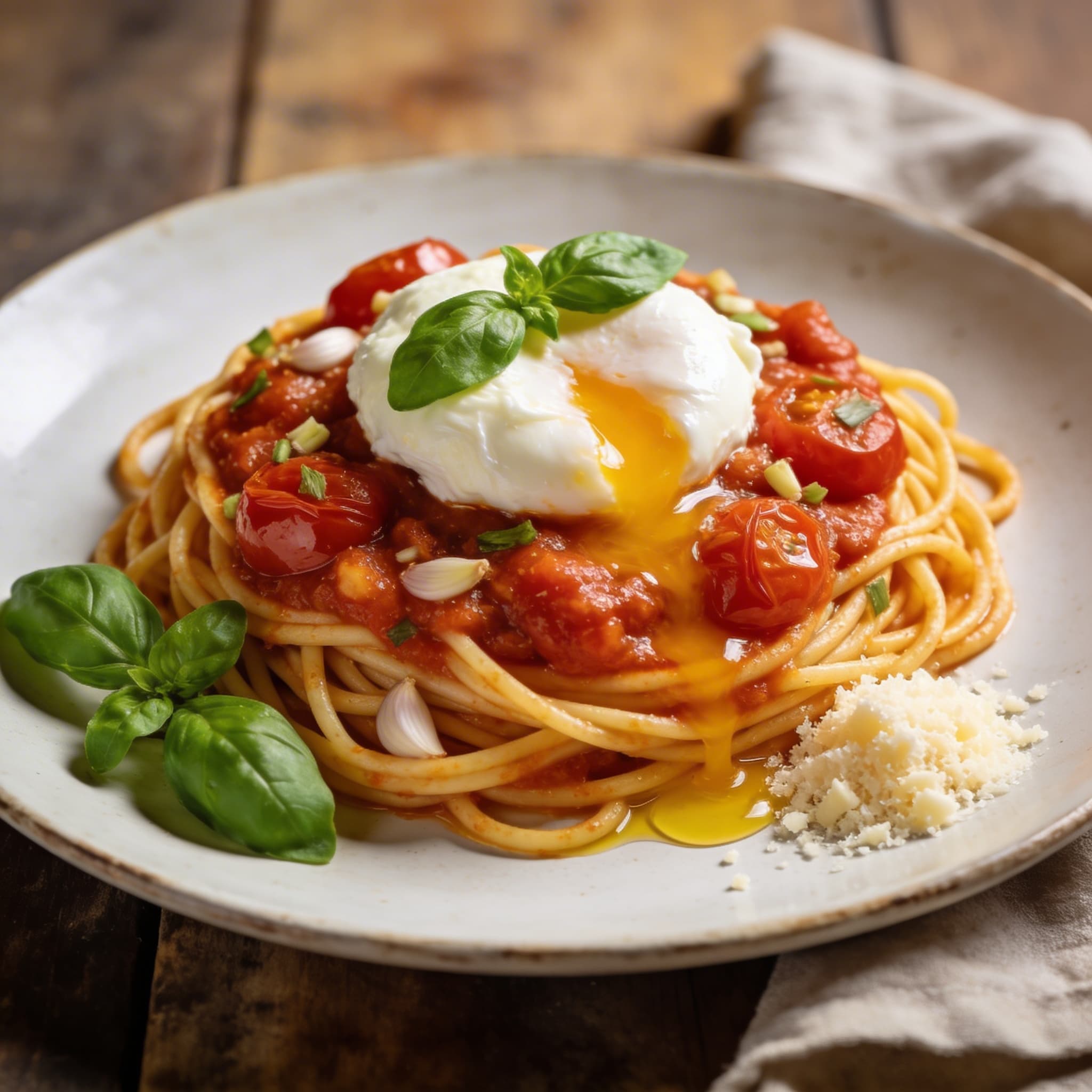 Spaghetti mit pochiertem Ei