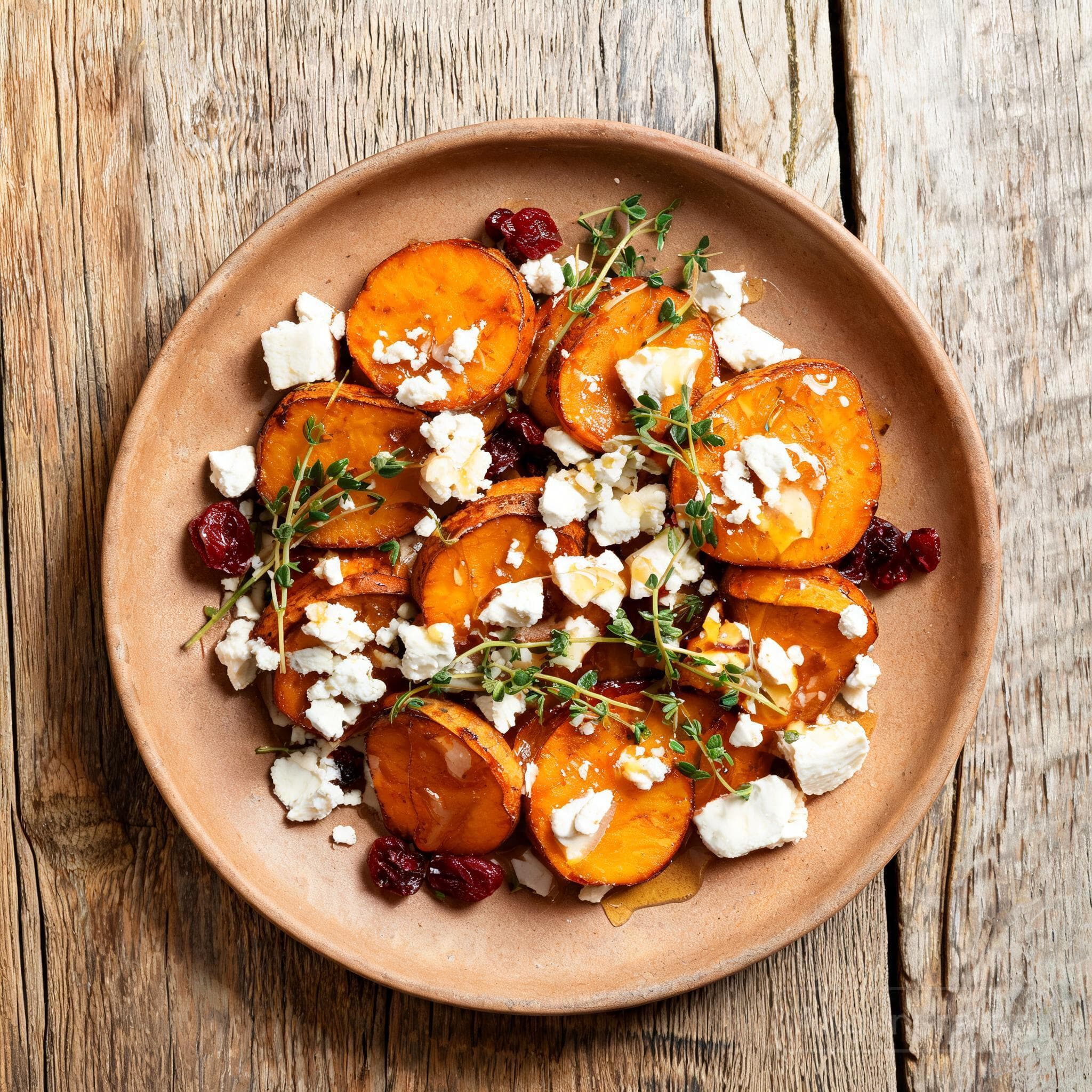 Süßkartoffel-Scheiben mit Feta und Honig