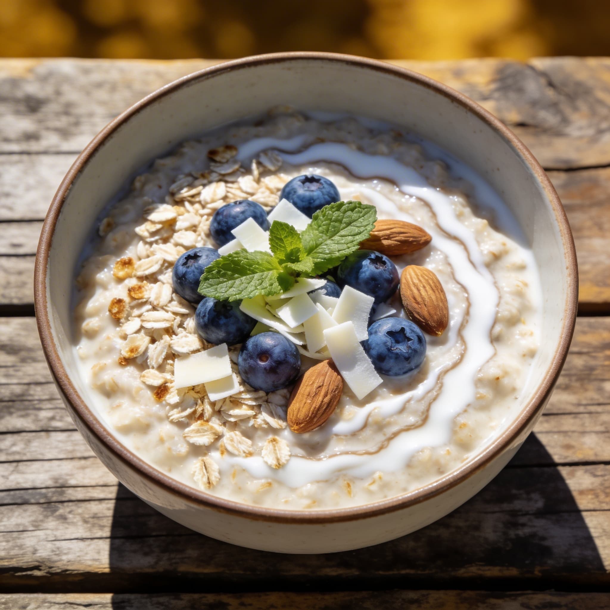 Kokos-Porridge mit frischen Blaubeeren