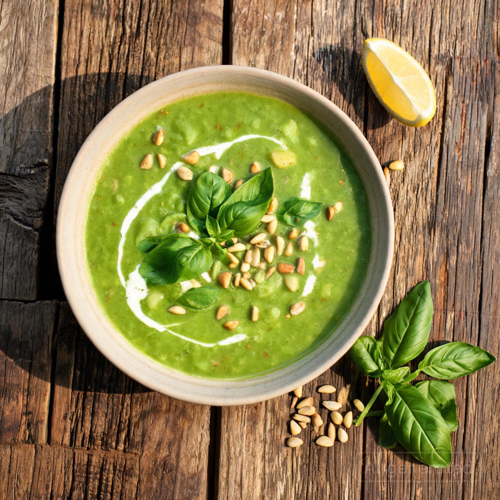 Cremige Basilikumsuppe mit Kartoffeln