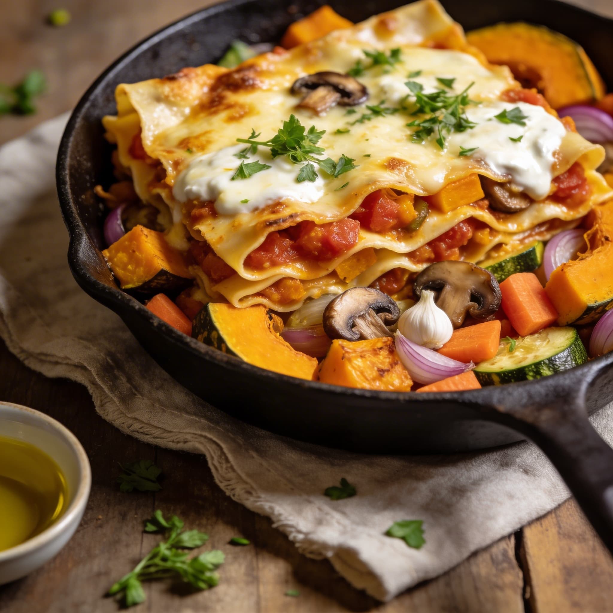 Vegetarische Pfannen-Lasagne mit Kürbis