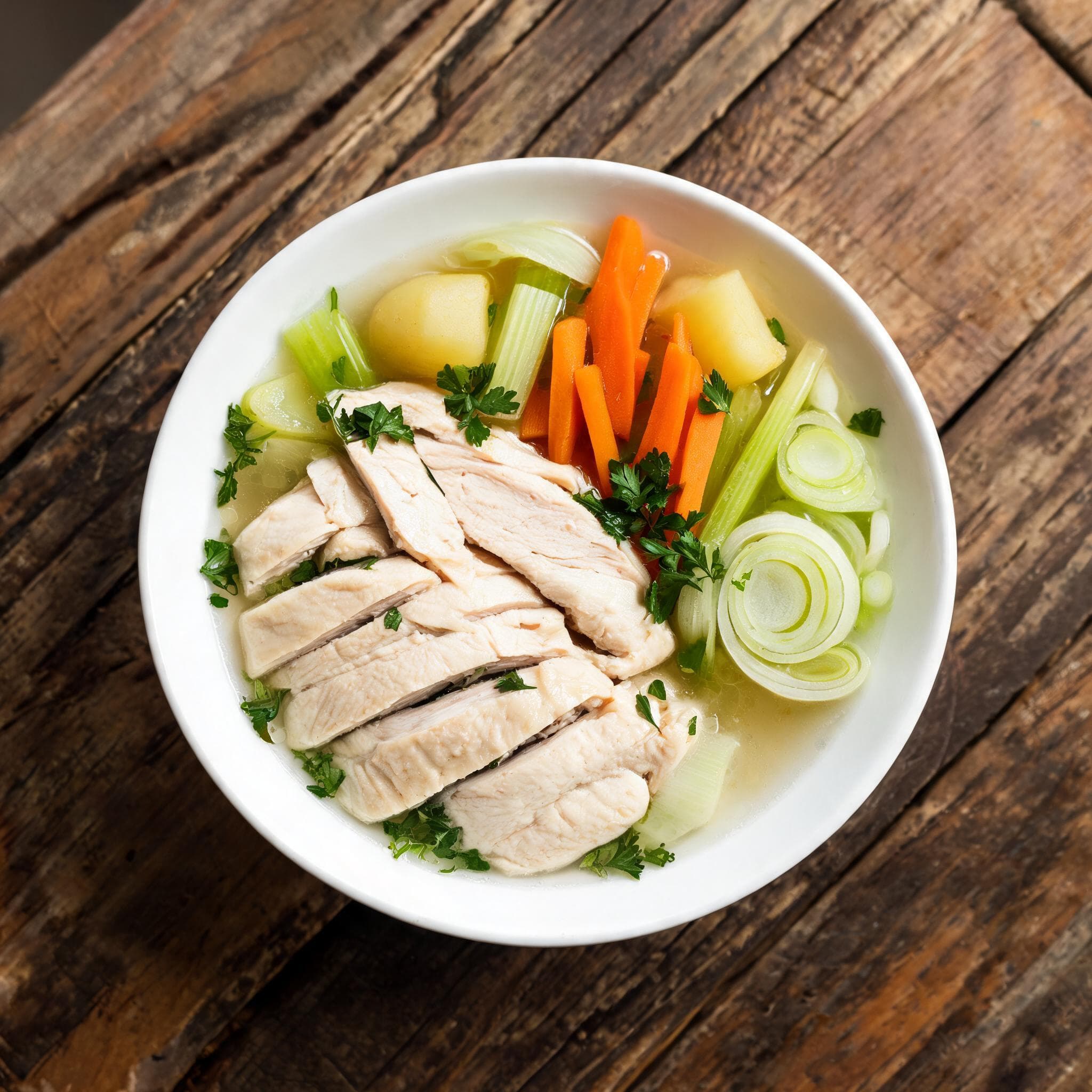 Blanc de poulet poché aux légumes