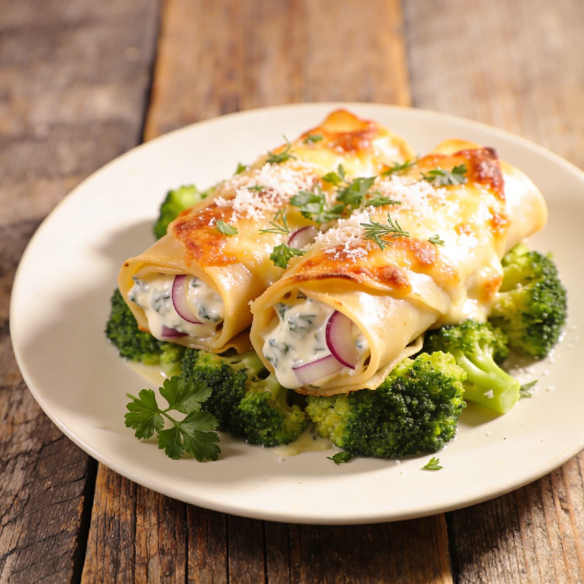 Überbackene Cannelloni mit Brokkoli