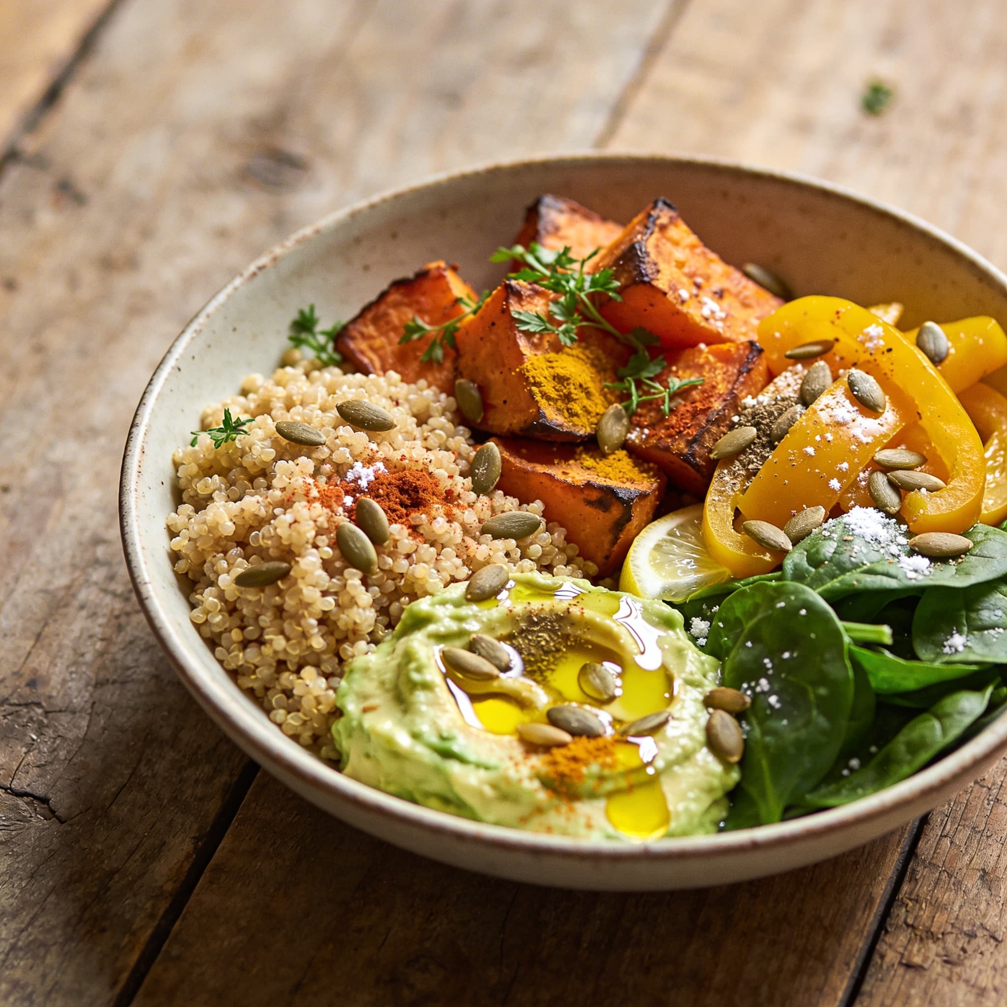 Geröstete Süßkartoffel Quinoa Bowl