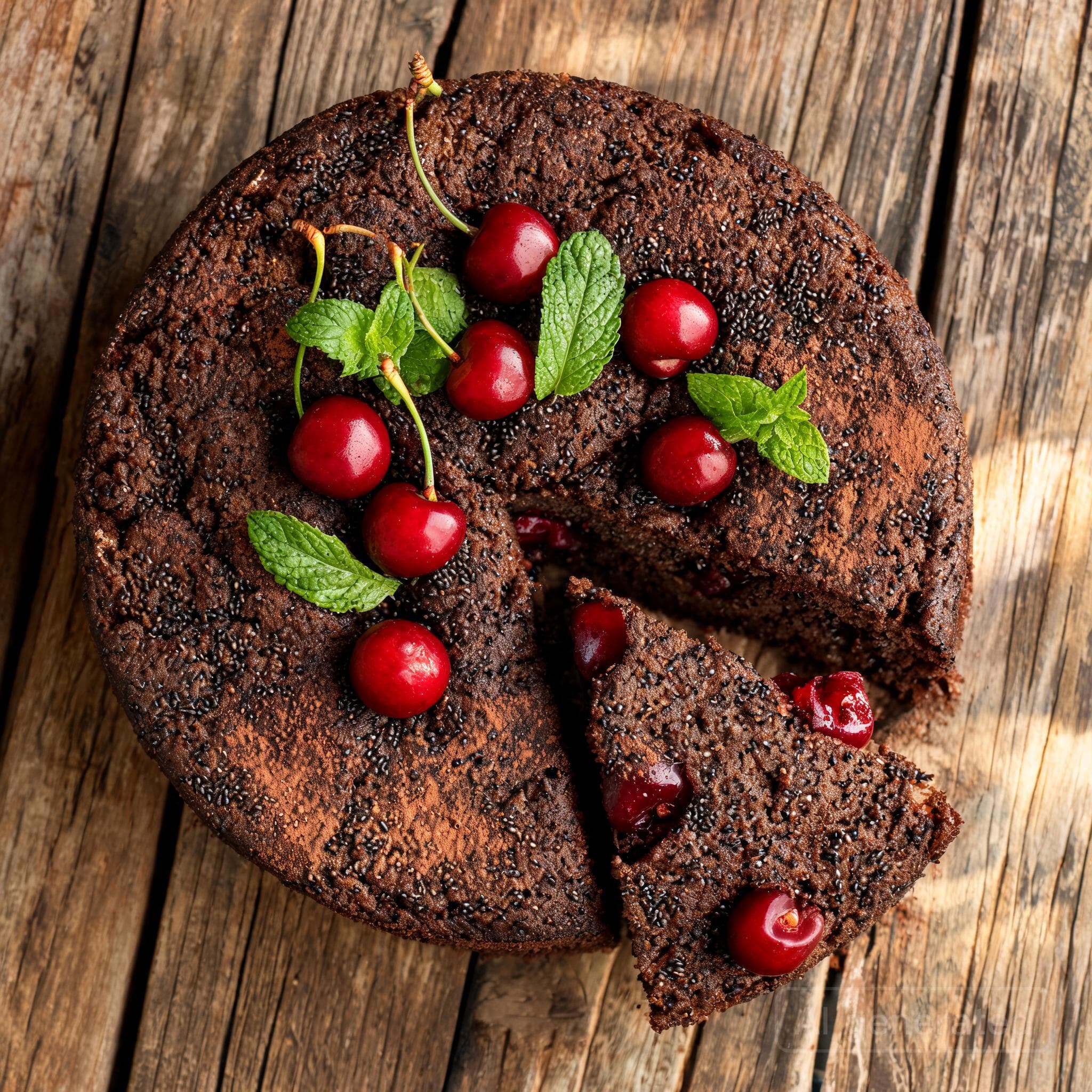 Schoko-Mohn-Kuchen mit Kirschen