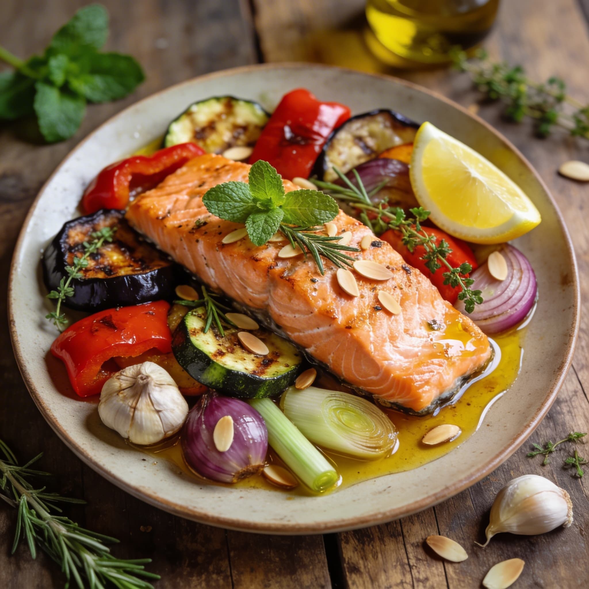 Saftiger Lachs mit Ofengemüse