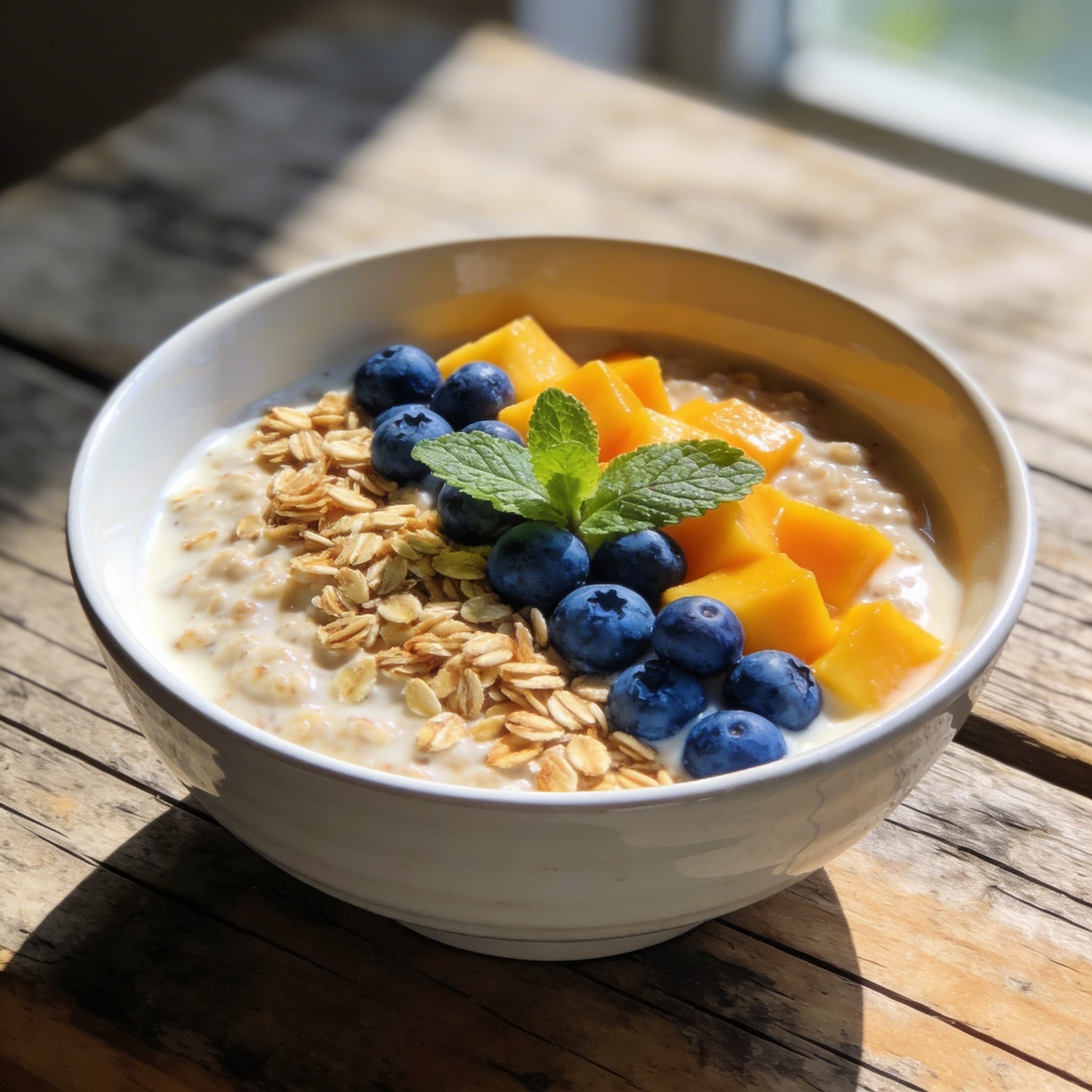 Fruchtiges Mango-Blaubeer-Porridge
