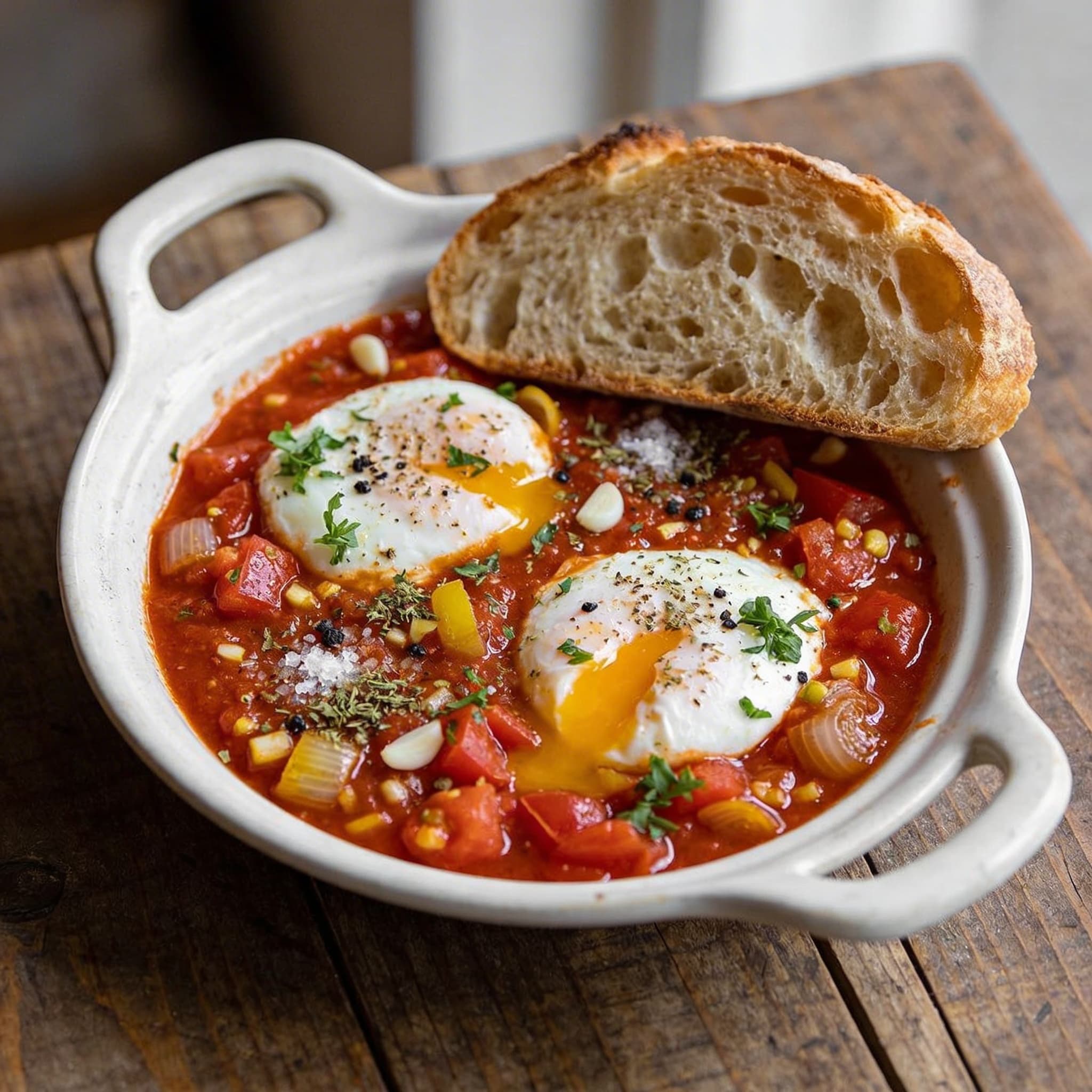 Pochierte Eier in Tomatensauce