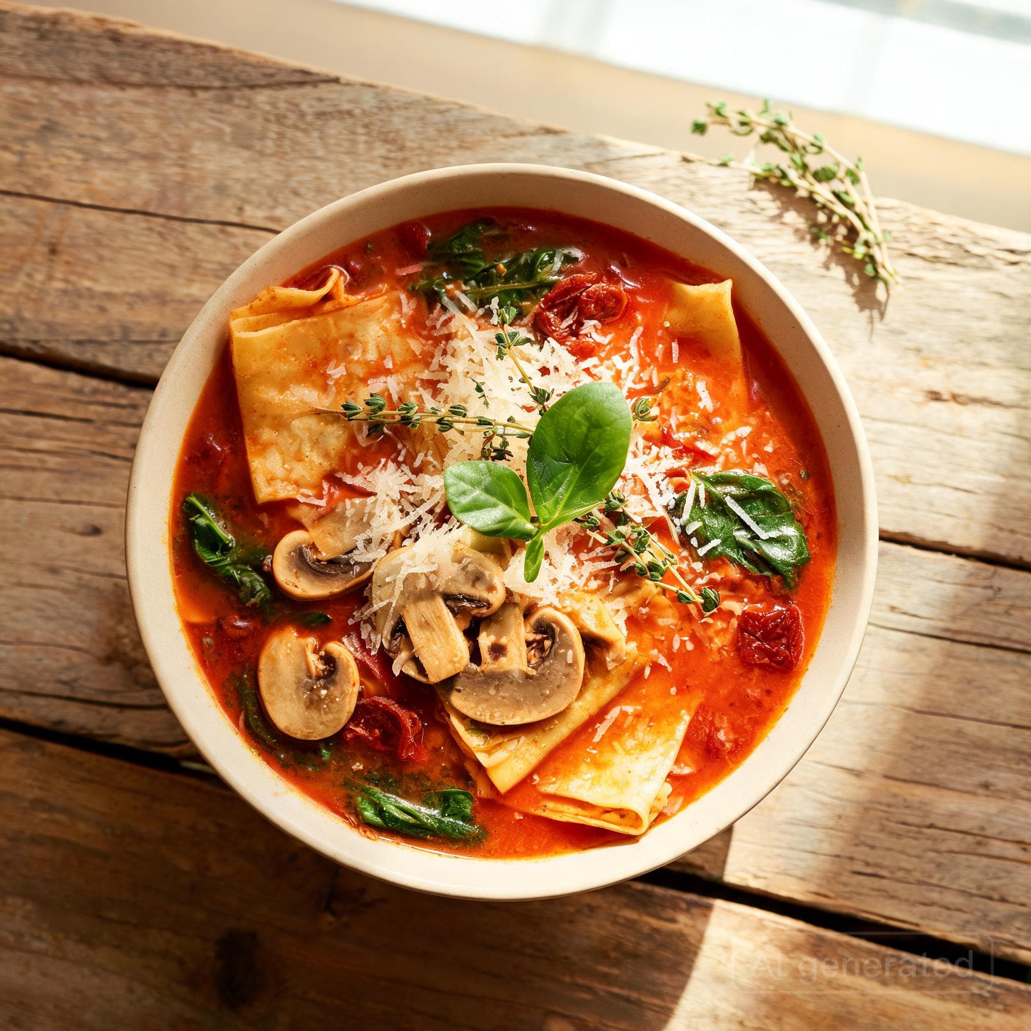 Herzhafte vegane Lasagnesuppe