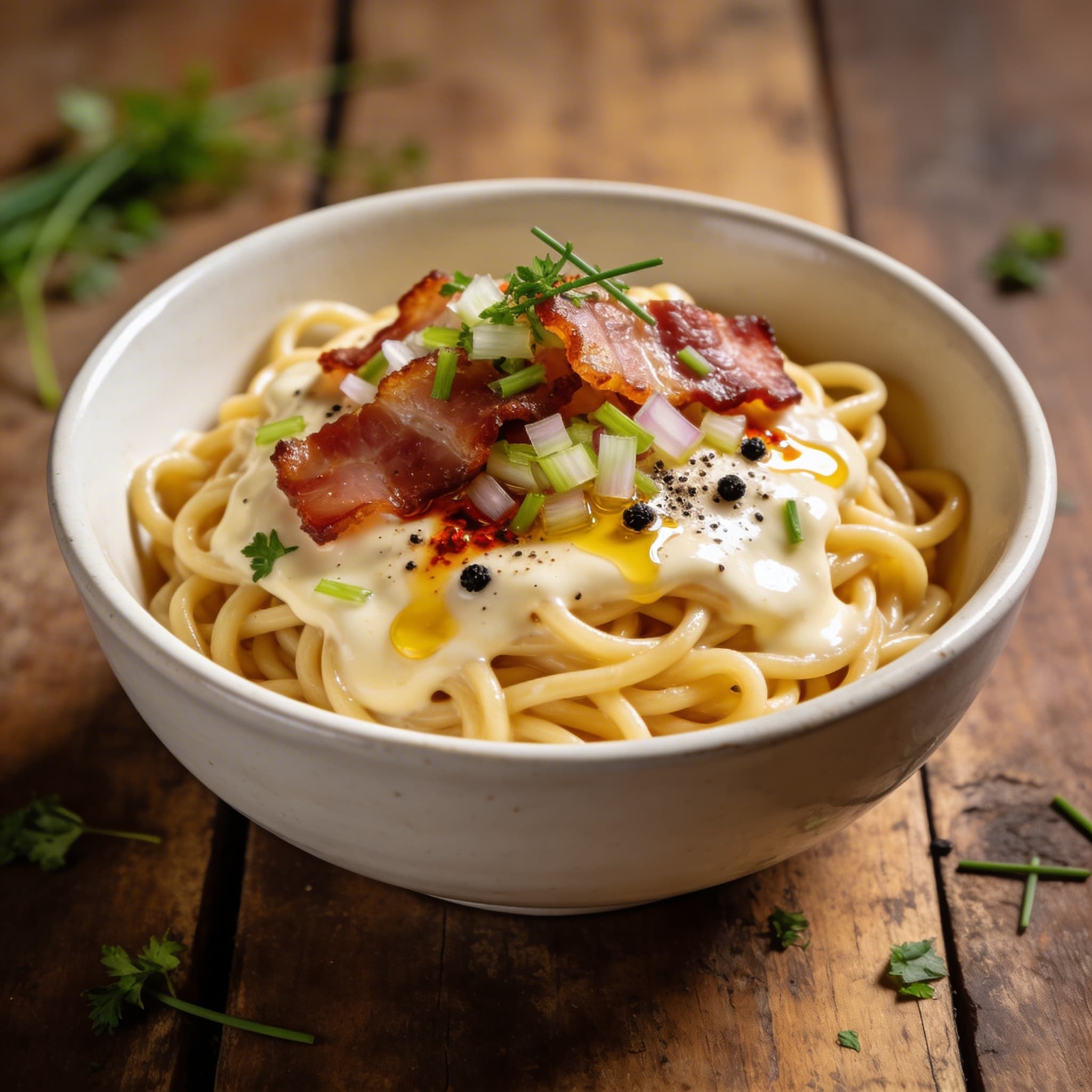 Cremige Carbonara-Ramen Fusion