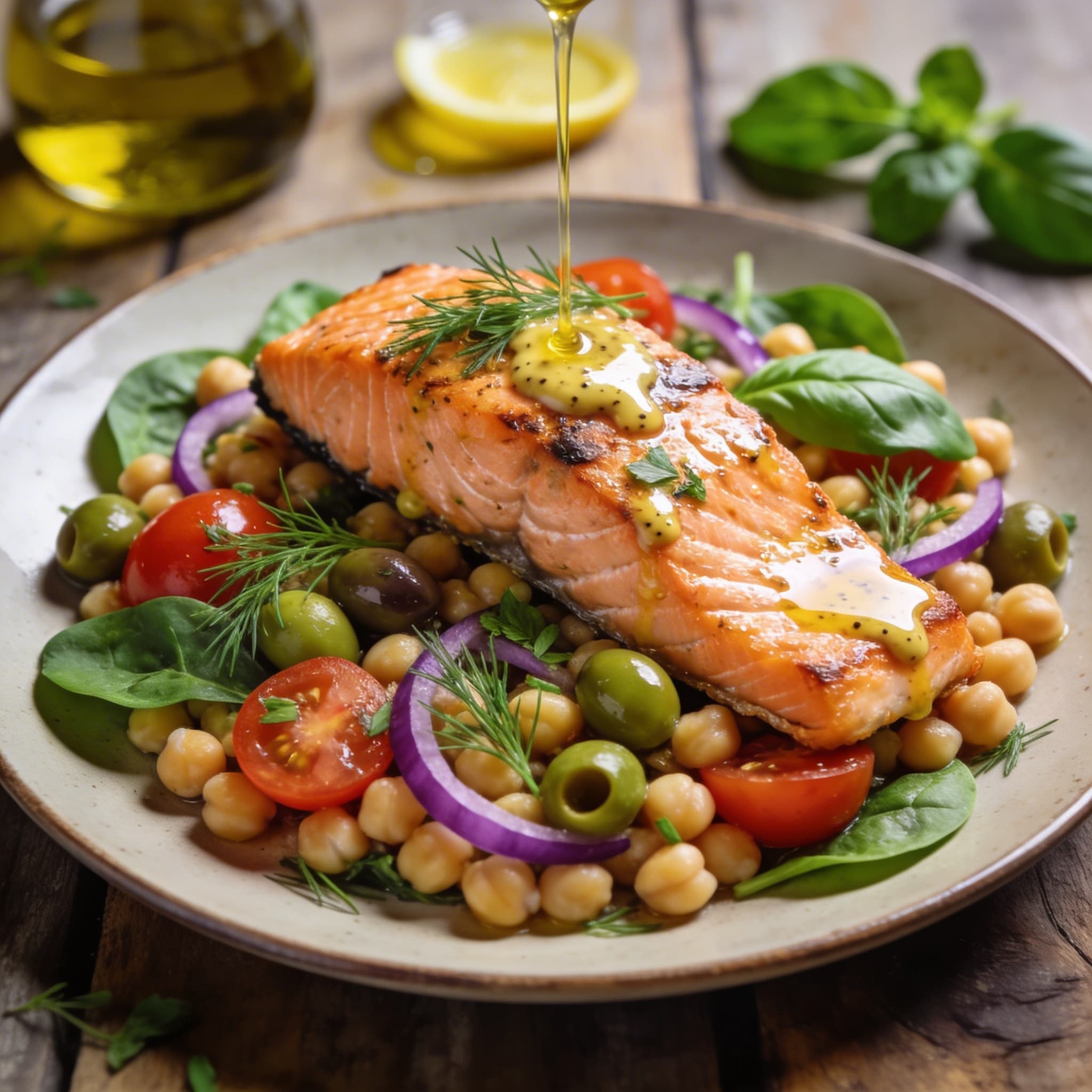 Ofenlachs auf Kichererbsen-Salat