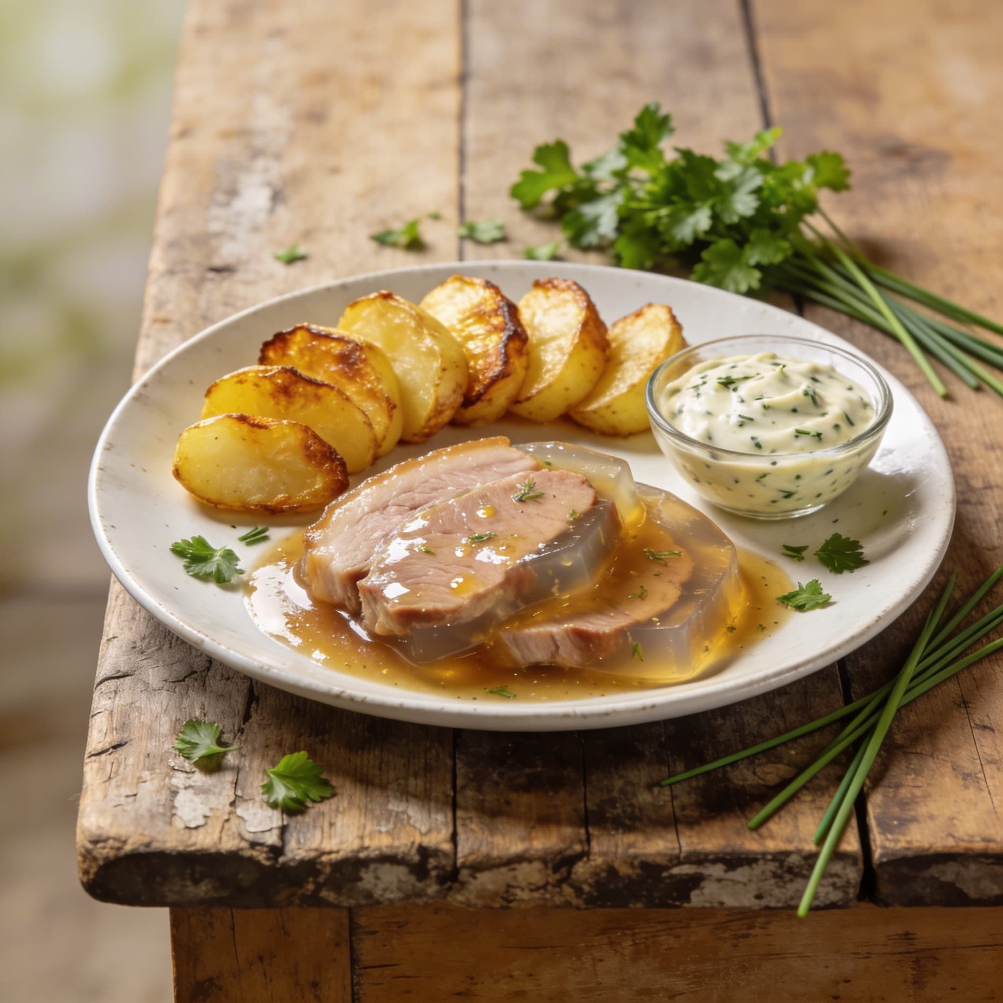 Hausgemachtes Sauerfleisch mit Bratkartoffeln