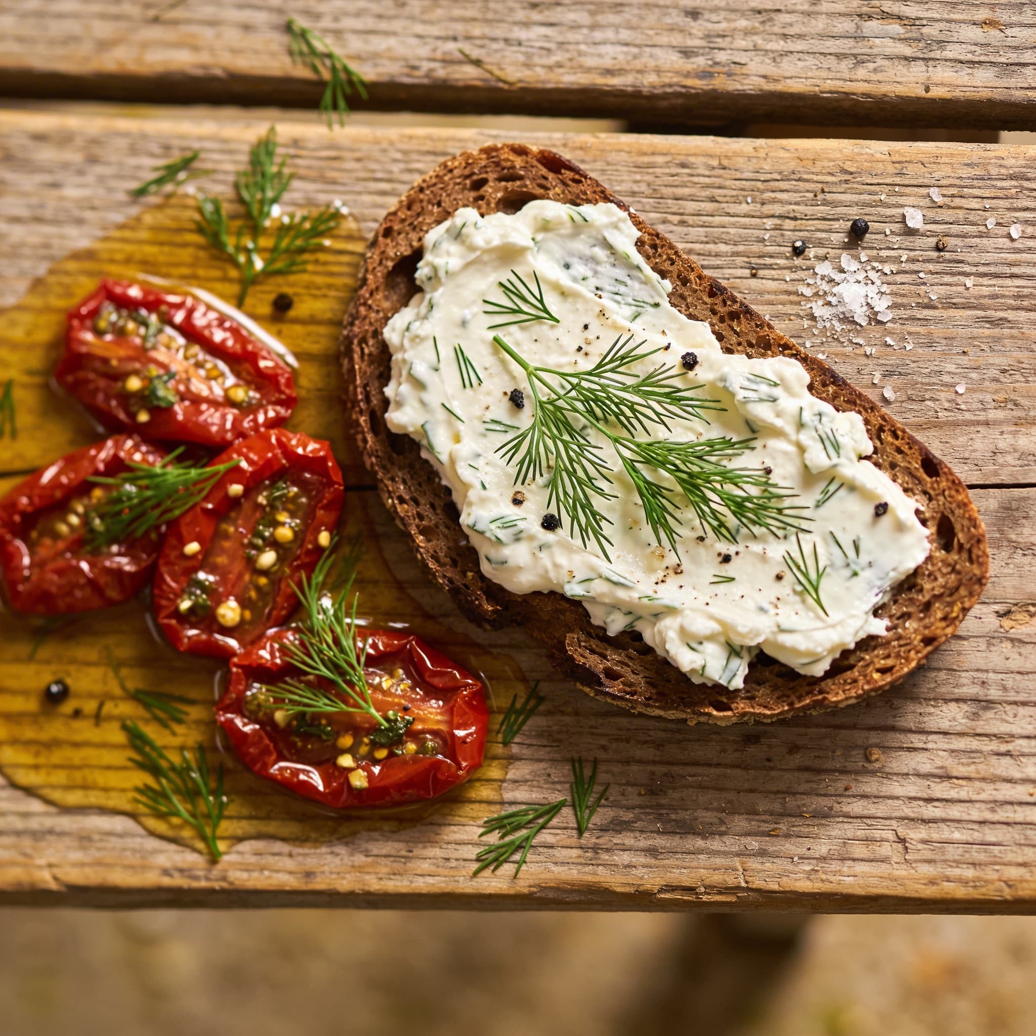 Roggenbrot mit Kräuterquark-Tomaten