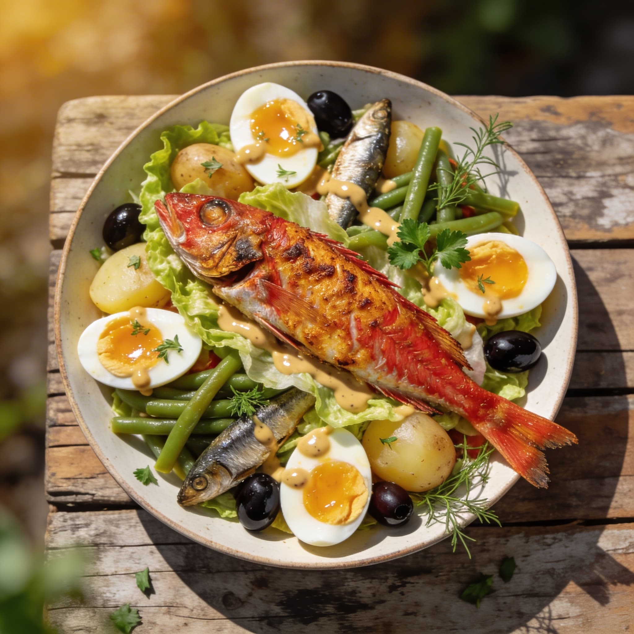 Salat Niçoise mit Rotbarbe